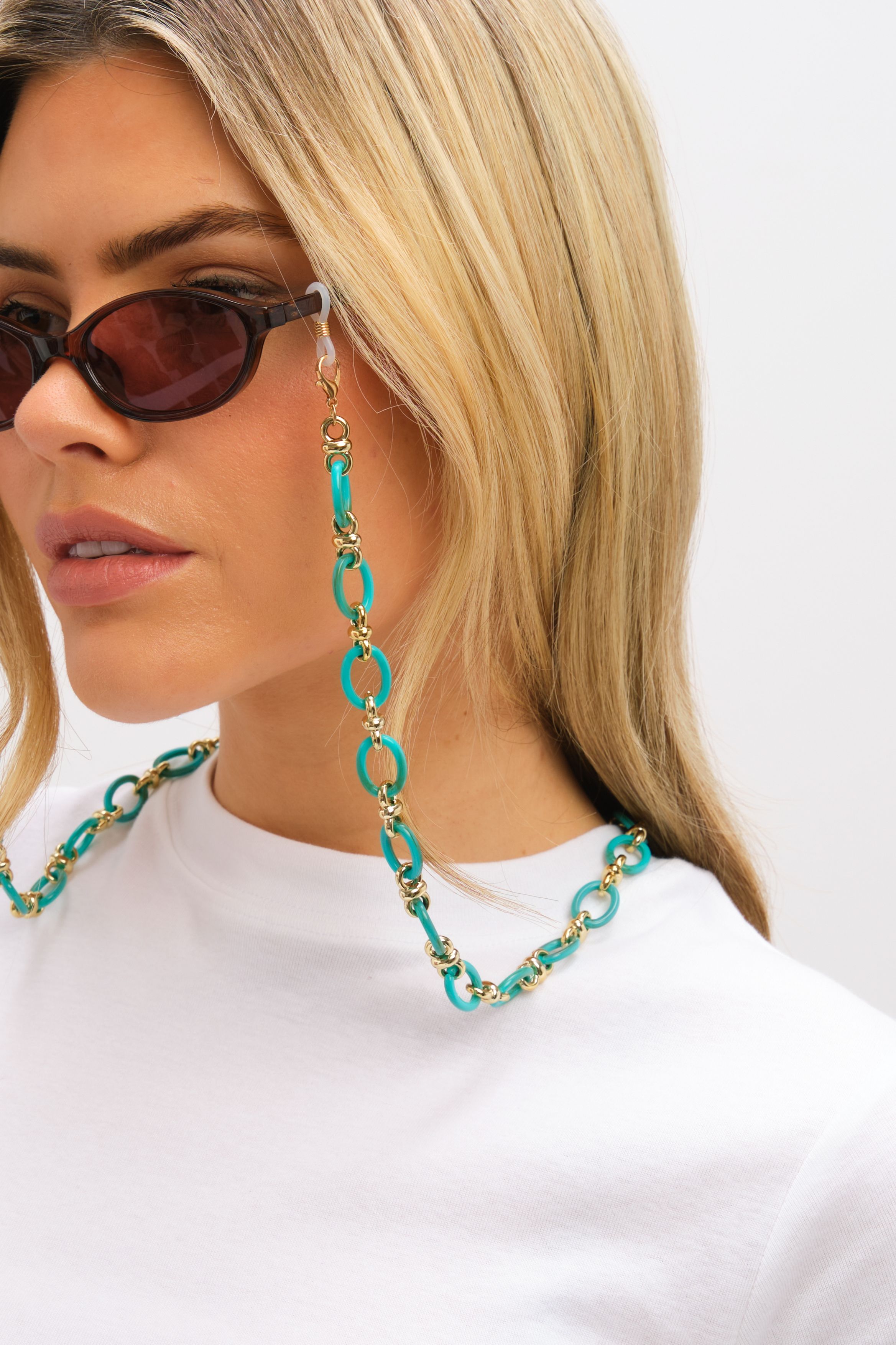 Mood Gold Plated and Mint Green Resin Sunglasses Chain