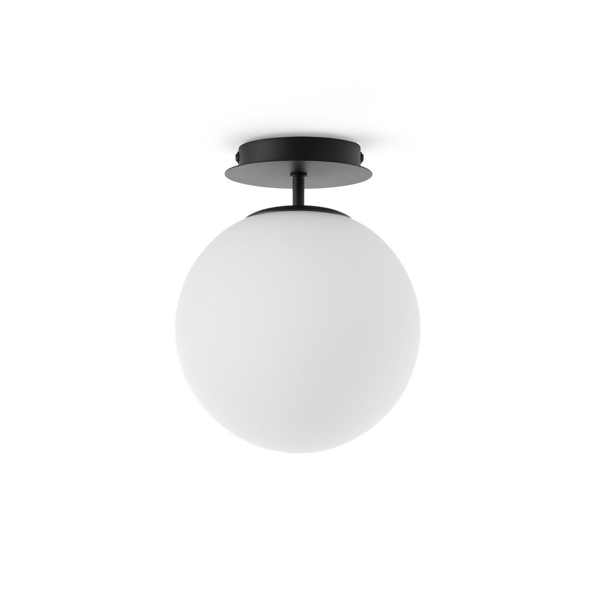 Plafonnier métal fer et verre opaline, Atea