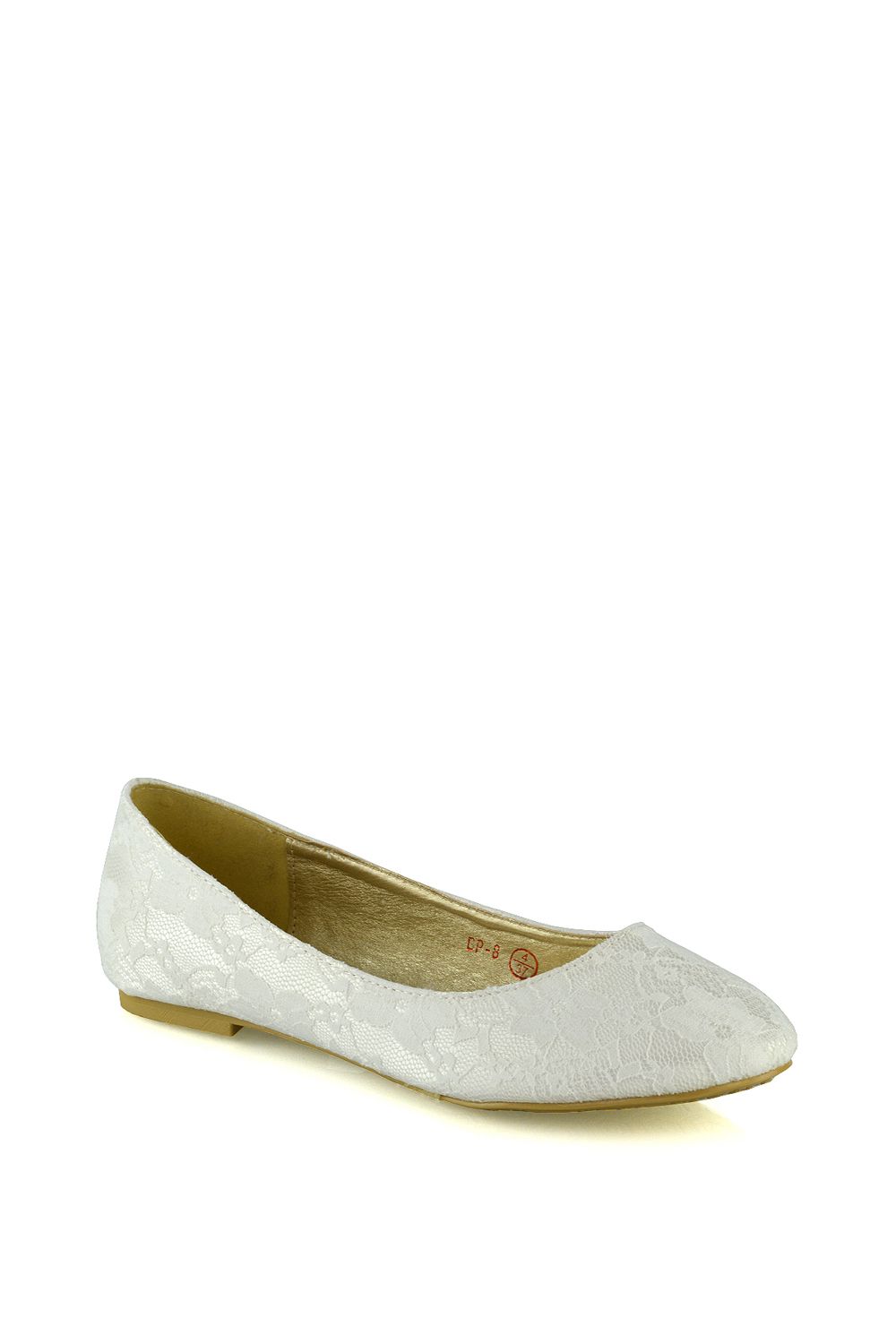 XY London Keva' Round Toe Lace Detail Slip on Wedding Flats Ballerina Bridal Pumps