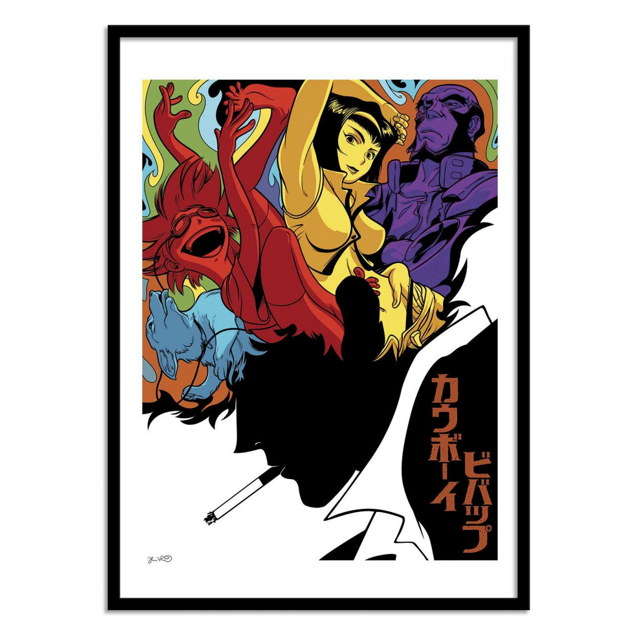 JOSHUA BUDICH - COWBOY BEBOP -  Affiche d'art avec Cadre bois noir - 50 x 70 cm