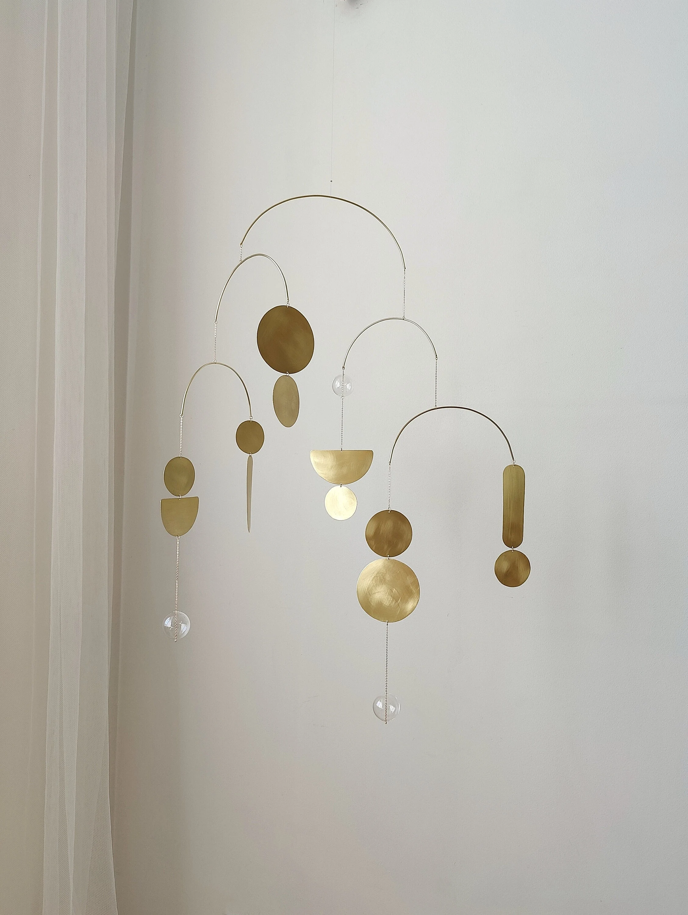 Large brass kinetic mobile. Mid-century modern sculpture. Metal hanging art decor. Hanging mobile