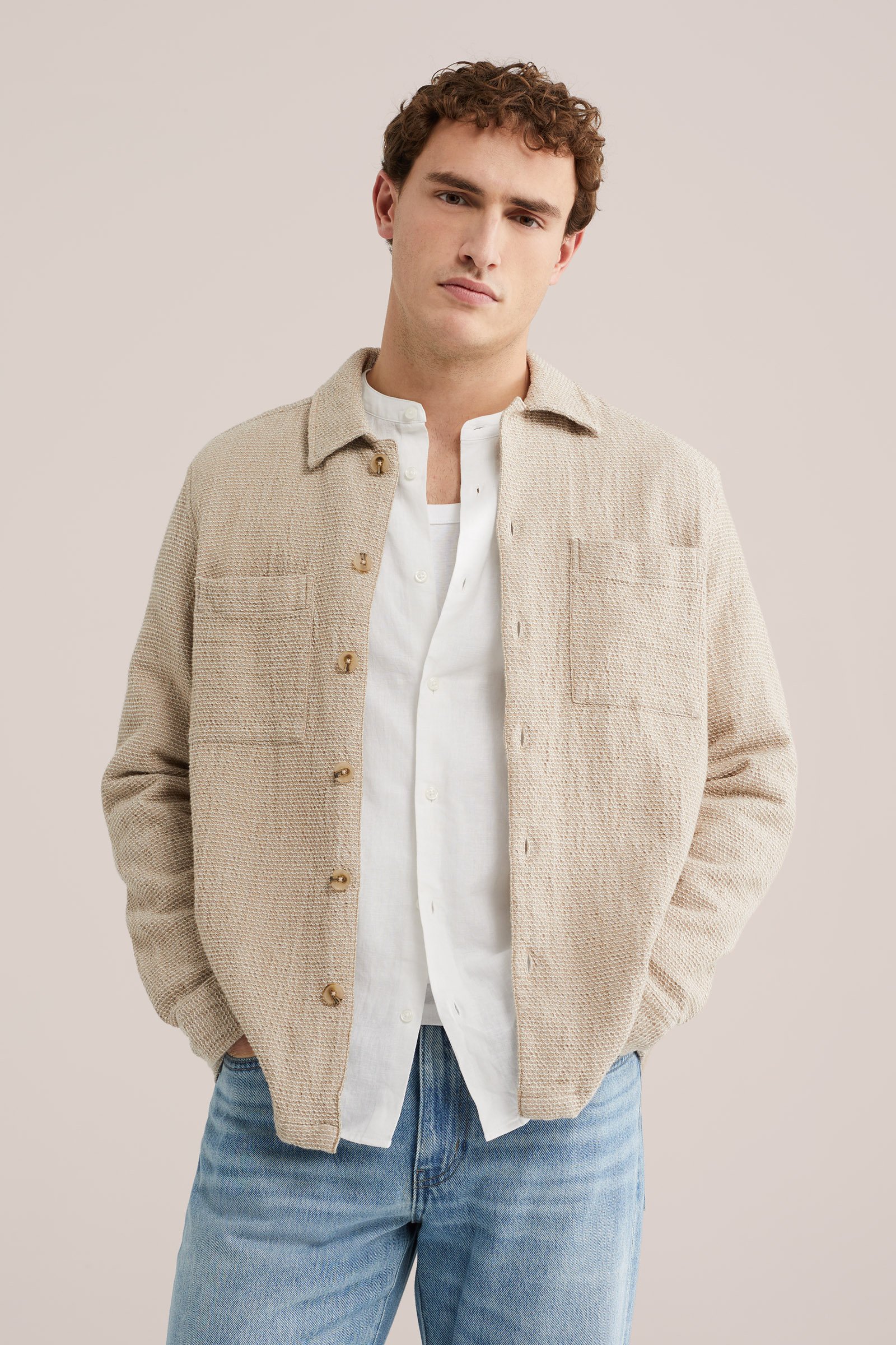 Heren regular fit overshirt met structuur