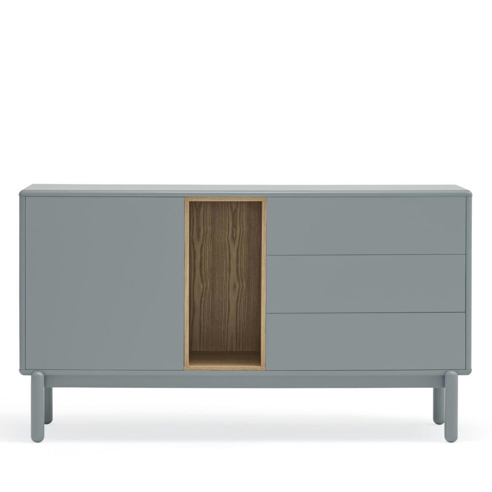 CORVO - Buffet 1 porte 3 tirois en bois L136,8cm gris clair