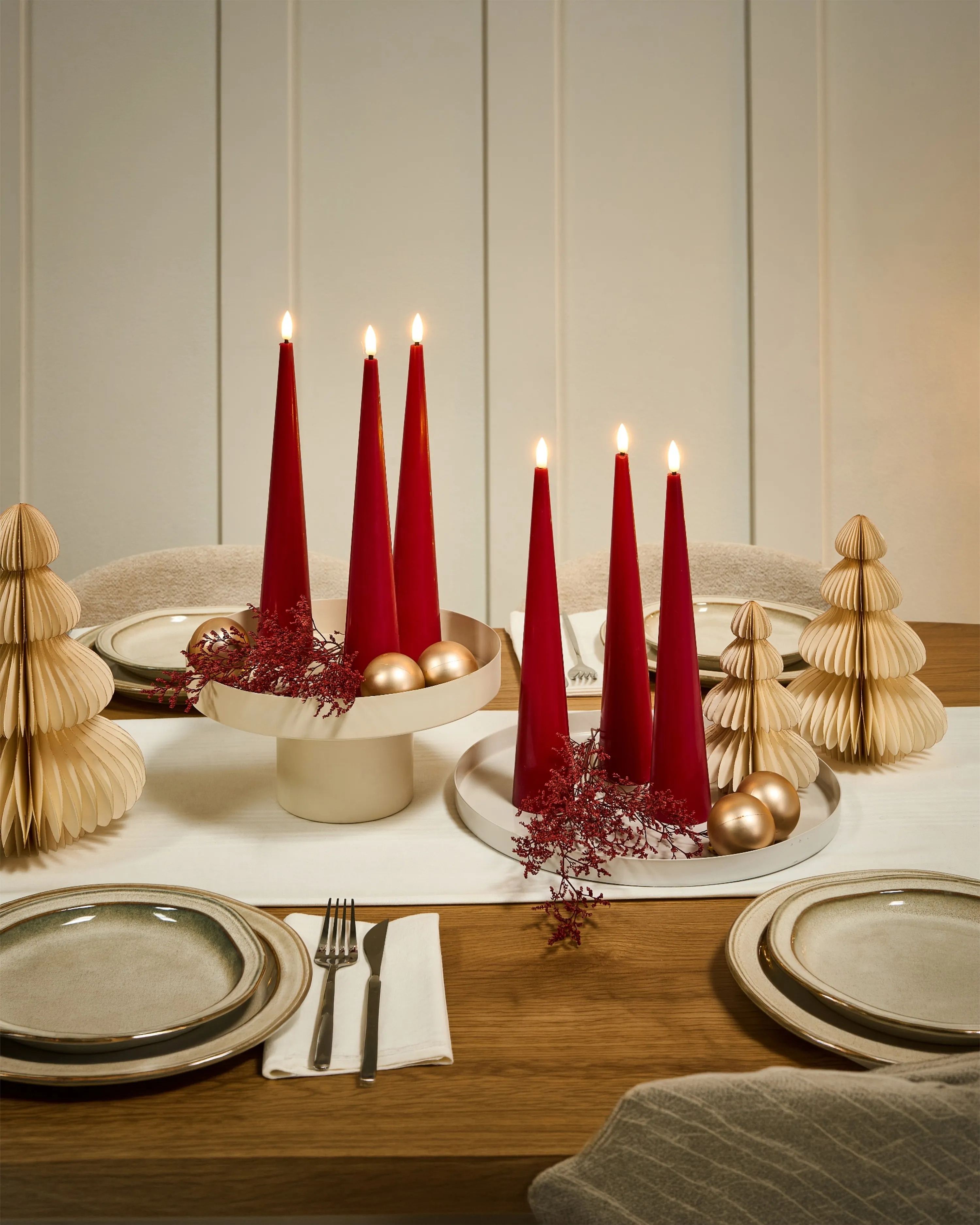 Set of 6 LED Candles AURUM 28 cm Red