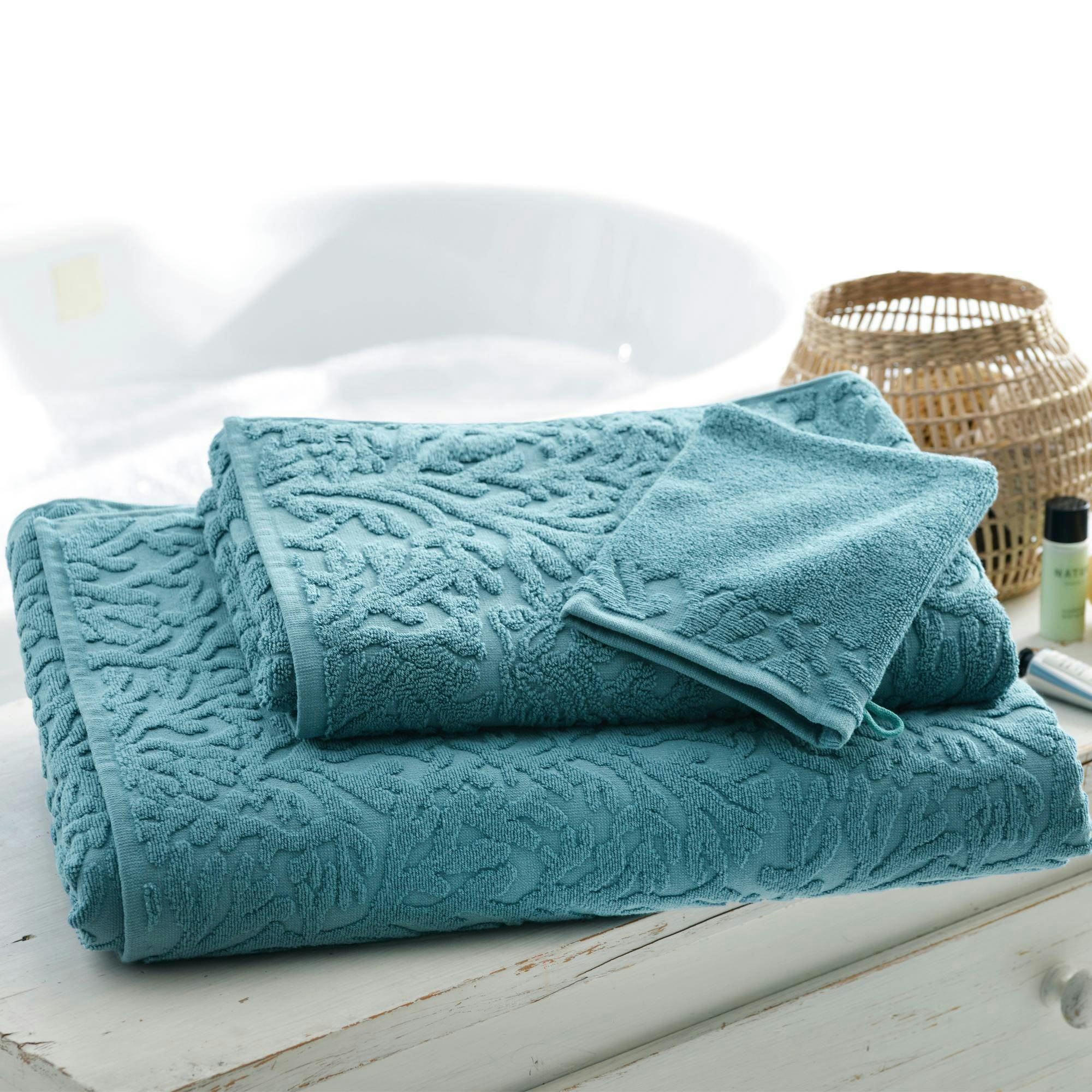 CORALANE - Lot de 2 gants de toilette 15x21 bleu petrole en coton 480 g/m²