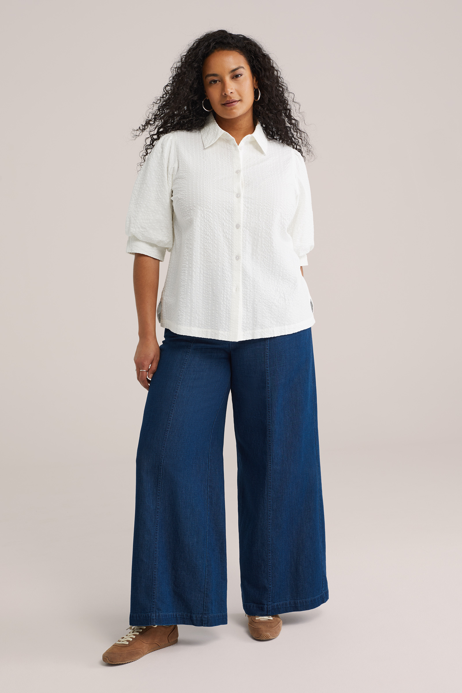 Dames seersucker blouse - Curve