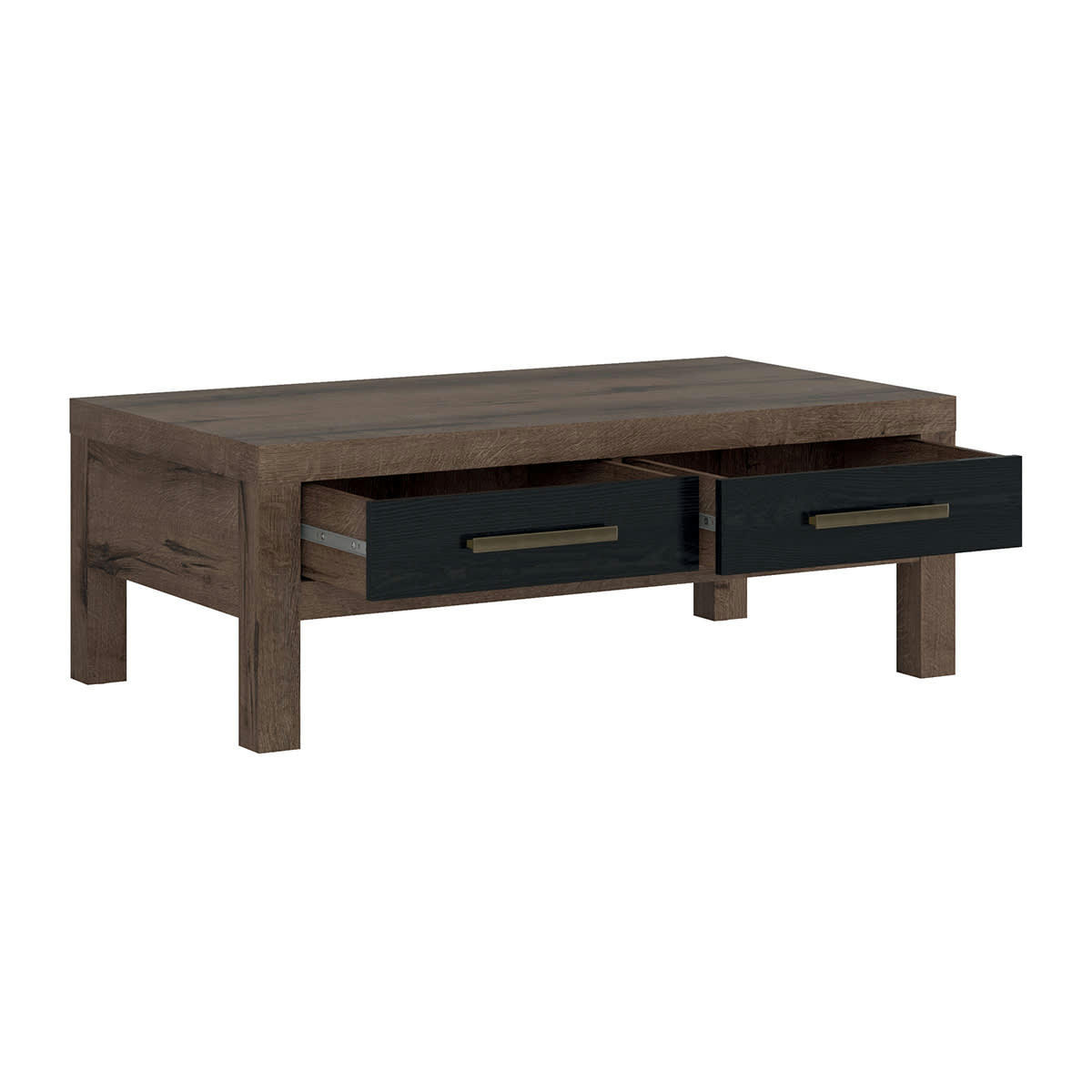 - Table basse 2 tiroirs panneaux agglomérés naturel et noir