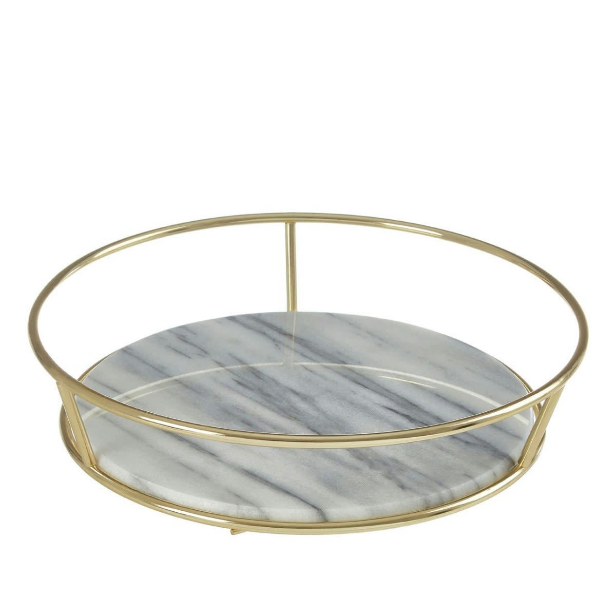 MARBRE - Corbeille à fruits laiton doré et marbre blanc D27cm