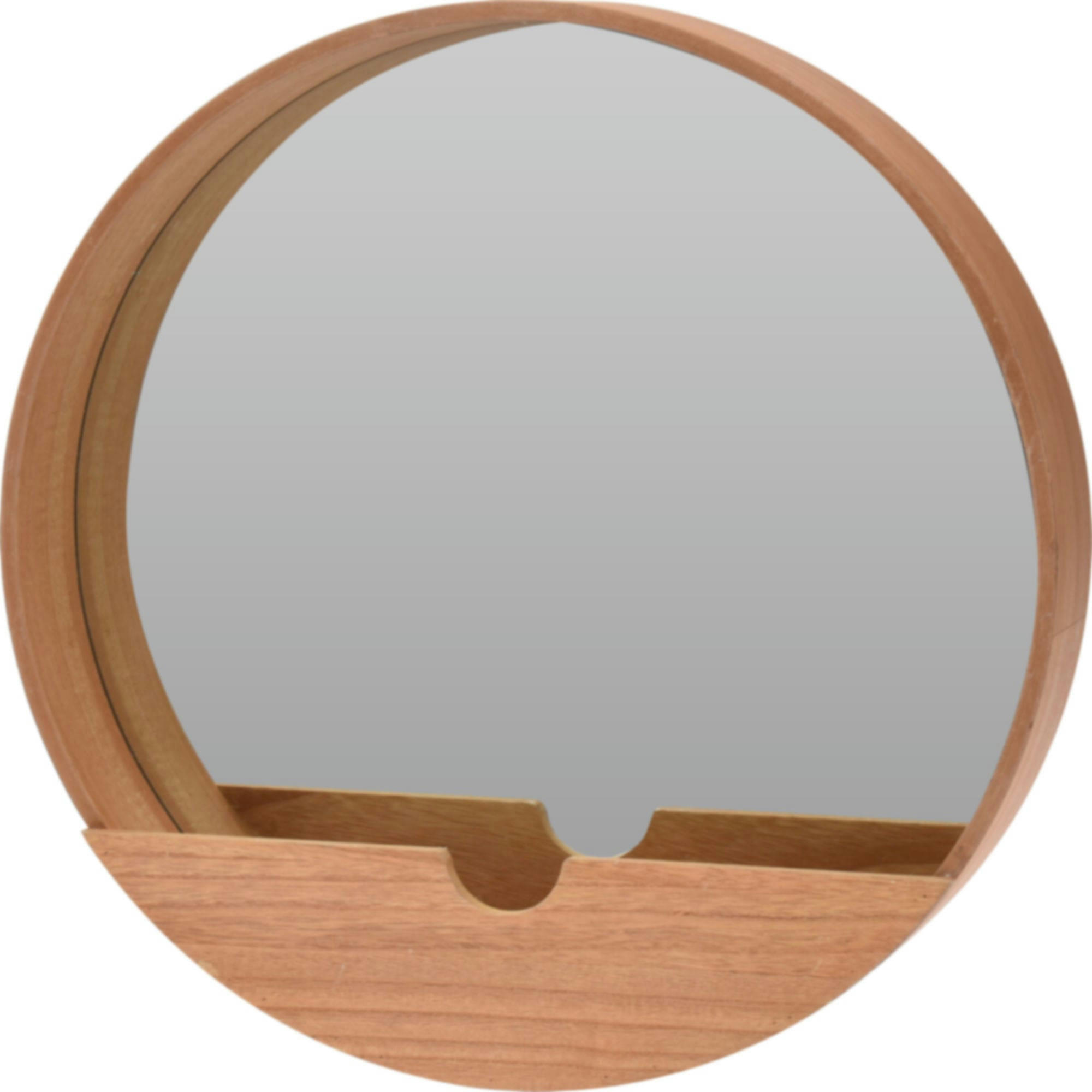 - Miroir rond en bois avec étagère - 35x35cm