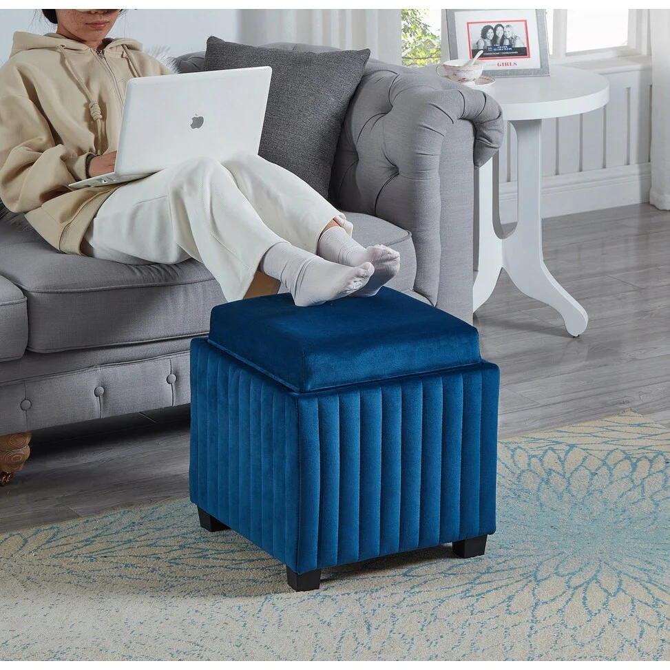 Square Cube Storage Ottoman Bench Storage Bench with Coffee Tray Coffee Table for Living Room - 17.50L * 17.50W * 18.50H