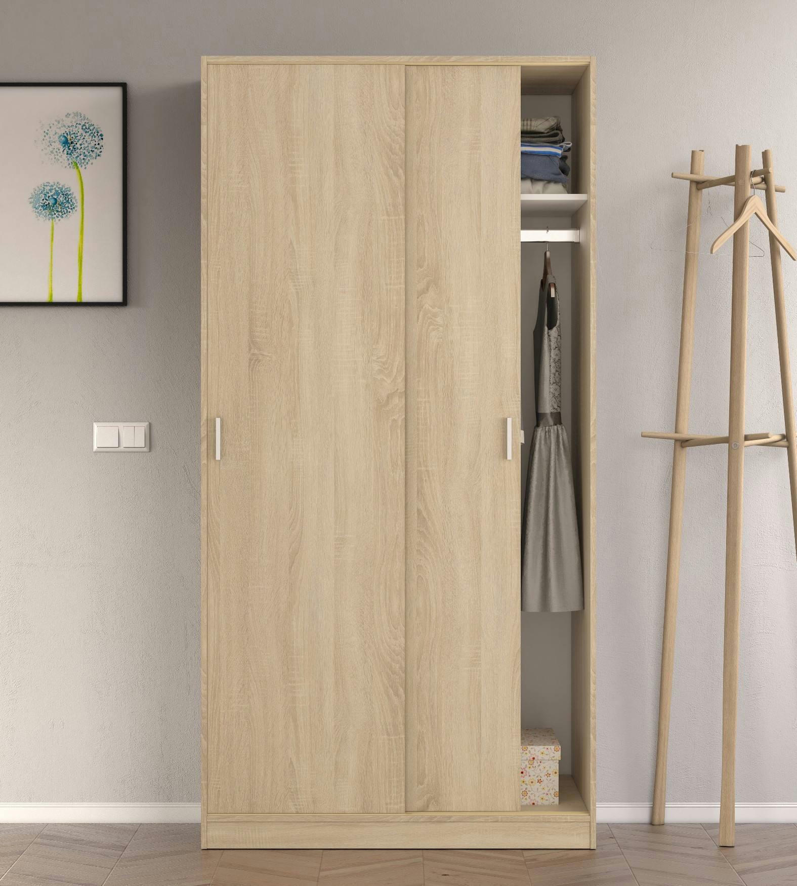 LANSING - Garde-robe à 2 portes coulissantes effet bois chêne