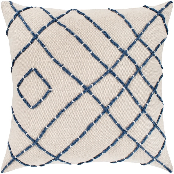 Artistic Weavers Kelby Cream & Navy Hand Embroidered Throw Pillow Cover (20" x 20")