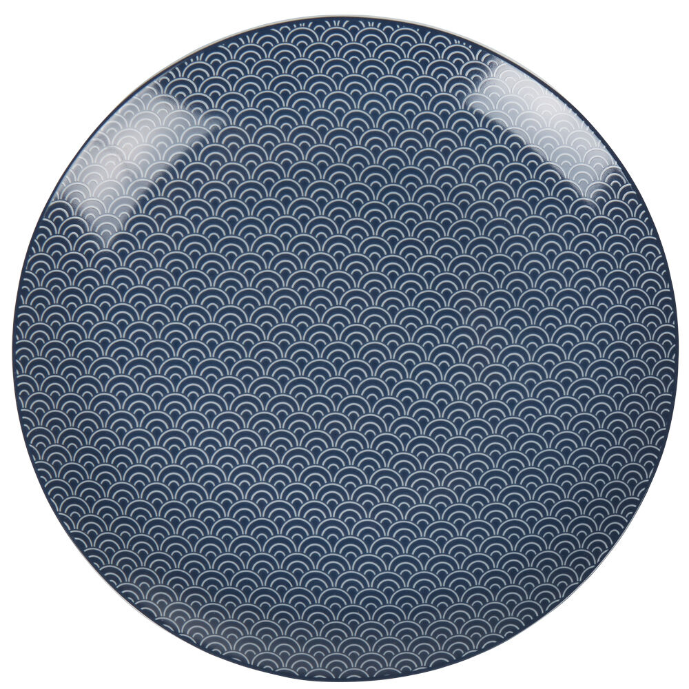 Assiette plate bleu foncé motif vague seigaiha Ø26.5cm