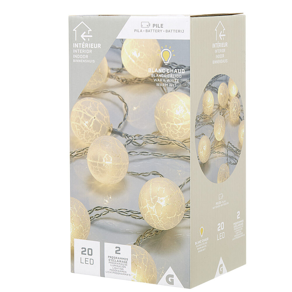 Guirlande lumineuse de No&euml;l boule effet craquelé blanc 20 led