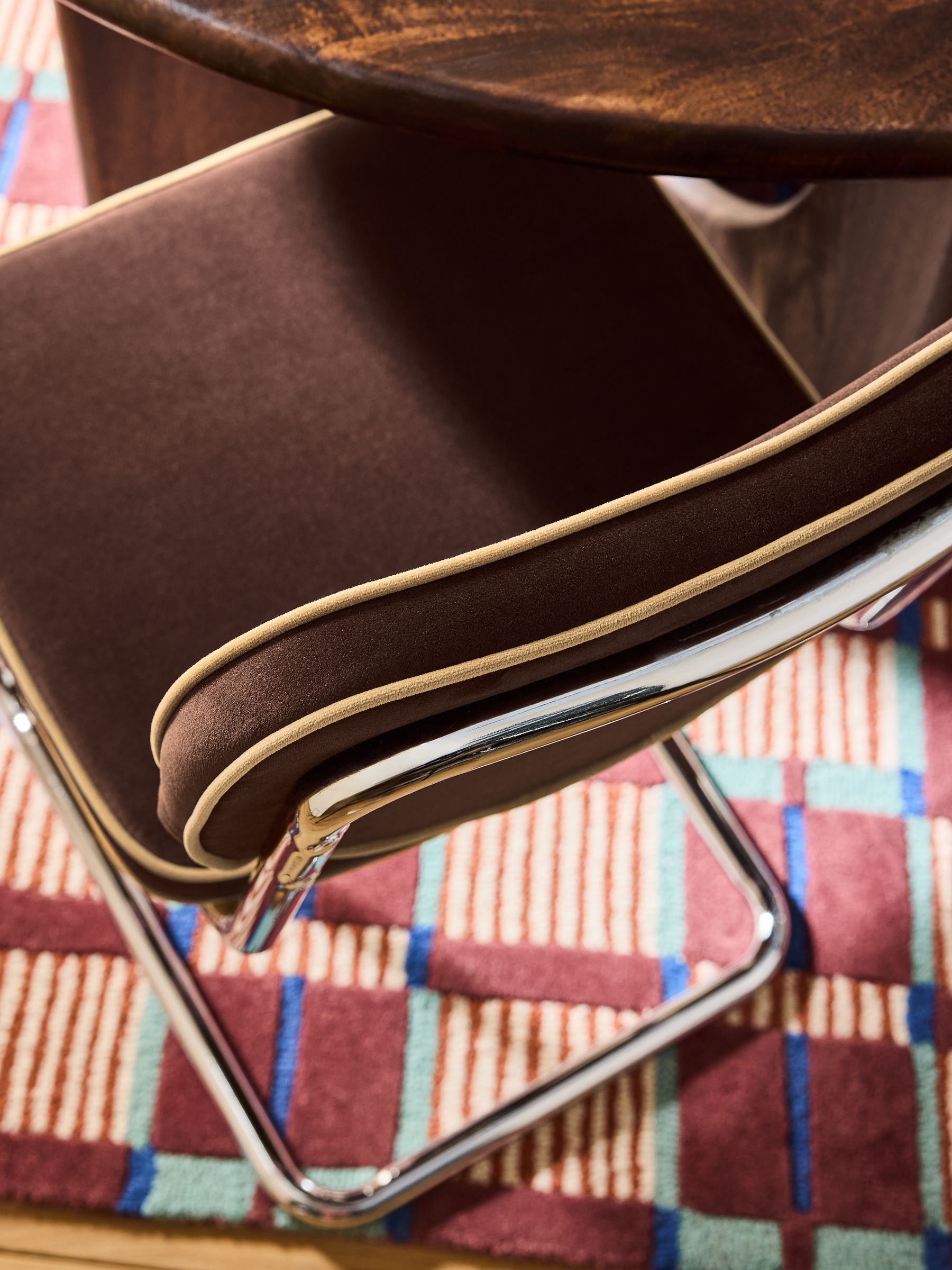 Set of 2 Parker Dining Chairs in Velvet in Chocolate Brown with Truffle Piping