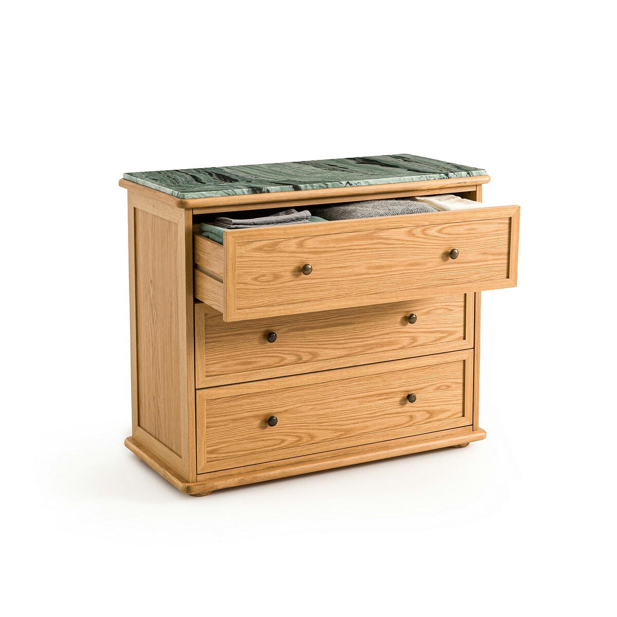 Commode 3 tiroirs chêne et marbre, Ajulne
