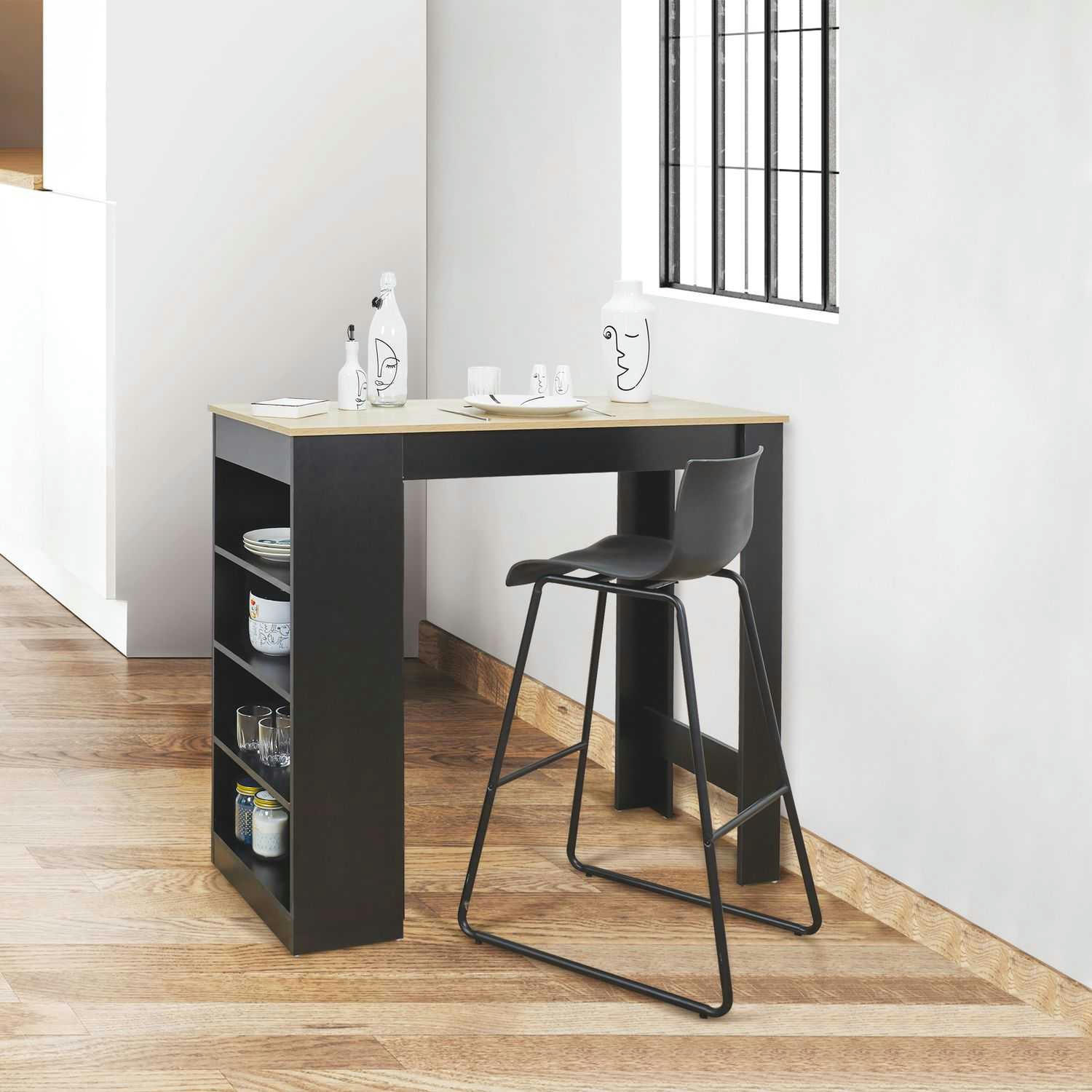 CHEERS - Table de bar mange debout avec 4 niches de rangement en mdf noir
