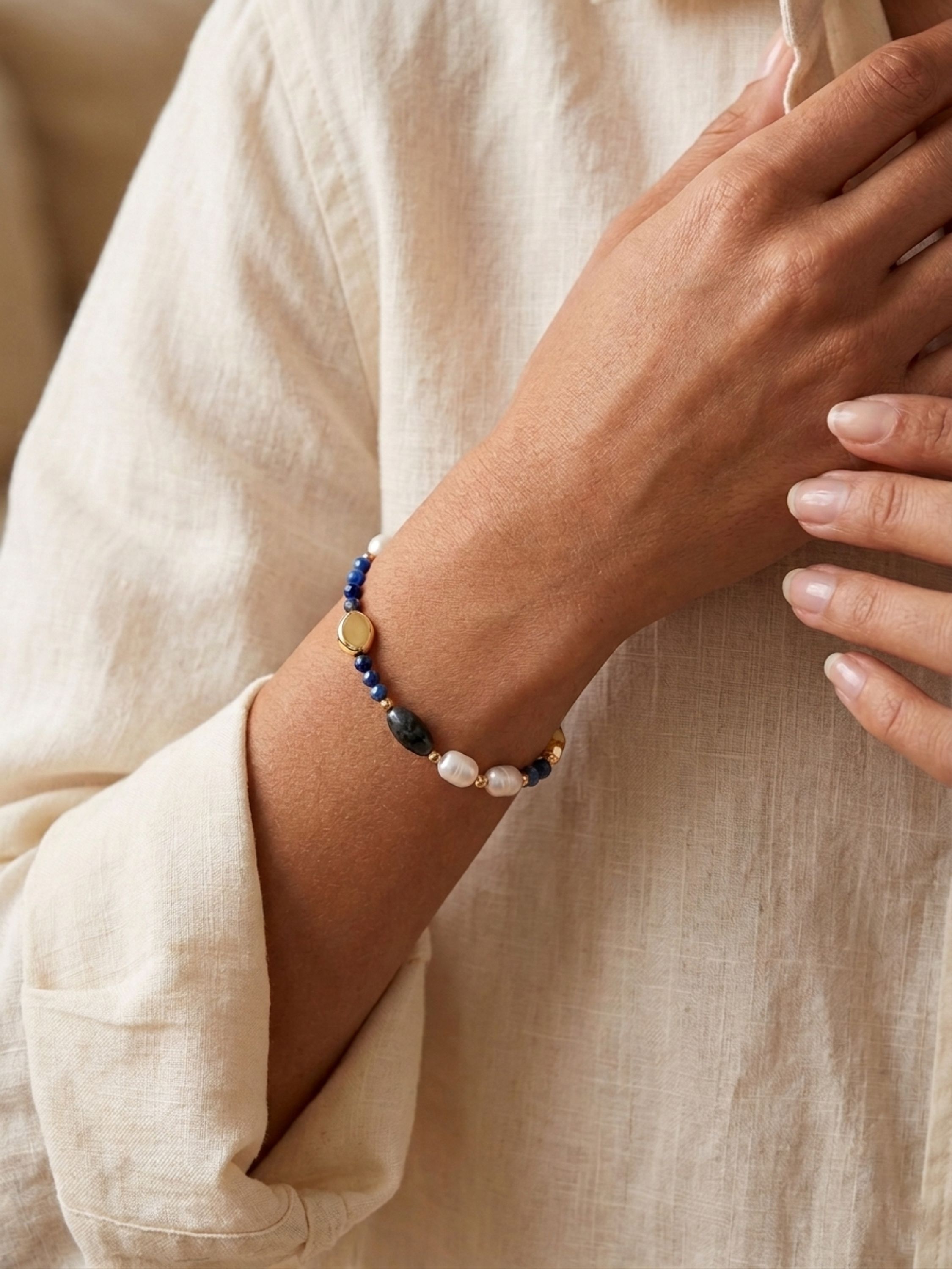 Jon Richard Lapis and Pearl Beaded Bracelet