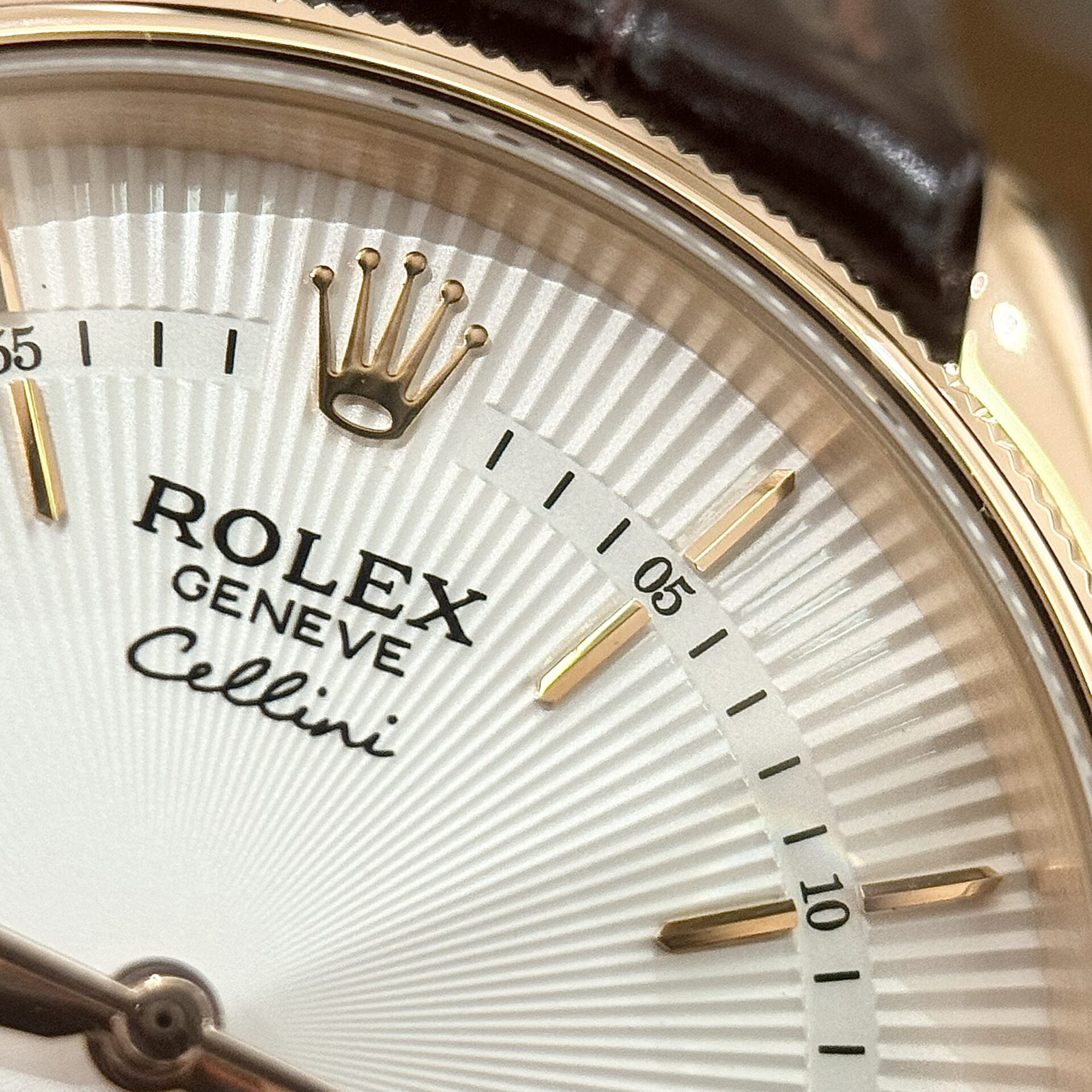 Rolex Cellini 50525 RG Plated White Dial 39mm Brown Leather AAA Replica