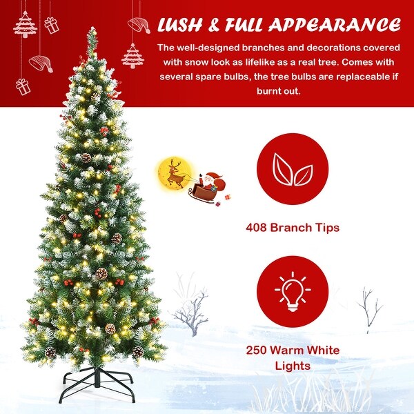 Gymax 5/6/7 FT Pre-lit Hinged Christmas Tree Artificial Pencil Xmas