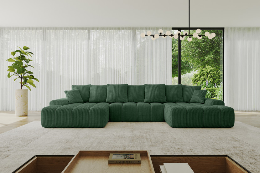 Narożnik z funkcją spania i pojemnikiem ENSI-U 353x164x69 cm Zielony