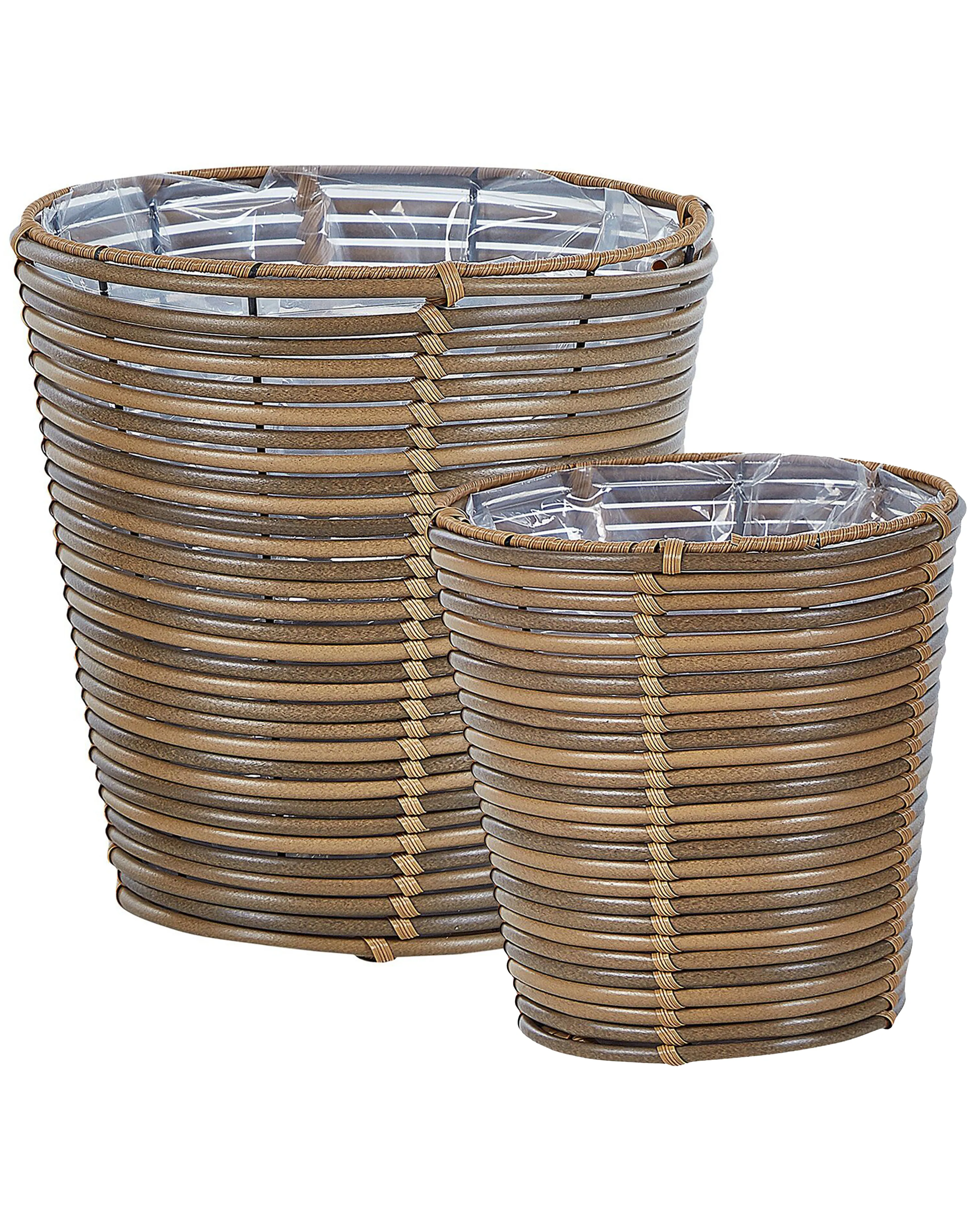 Set of 2 Plant Pots SARTI PE Rattan 24/31 cm Brown