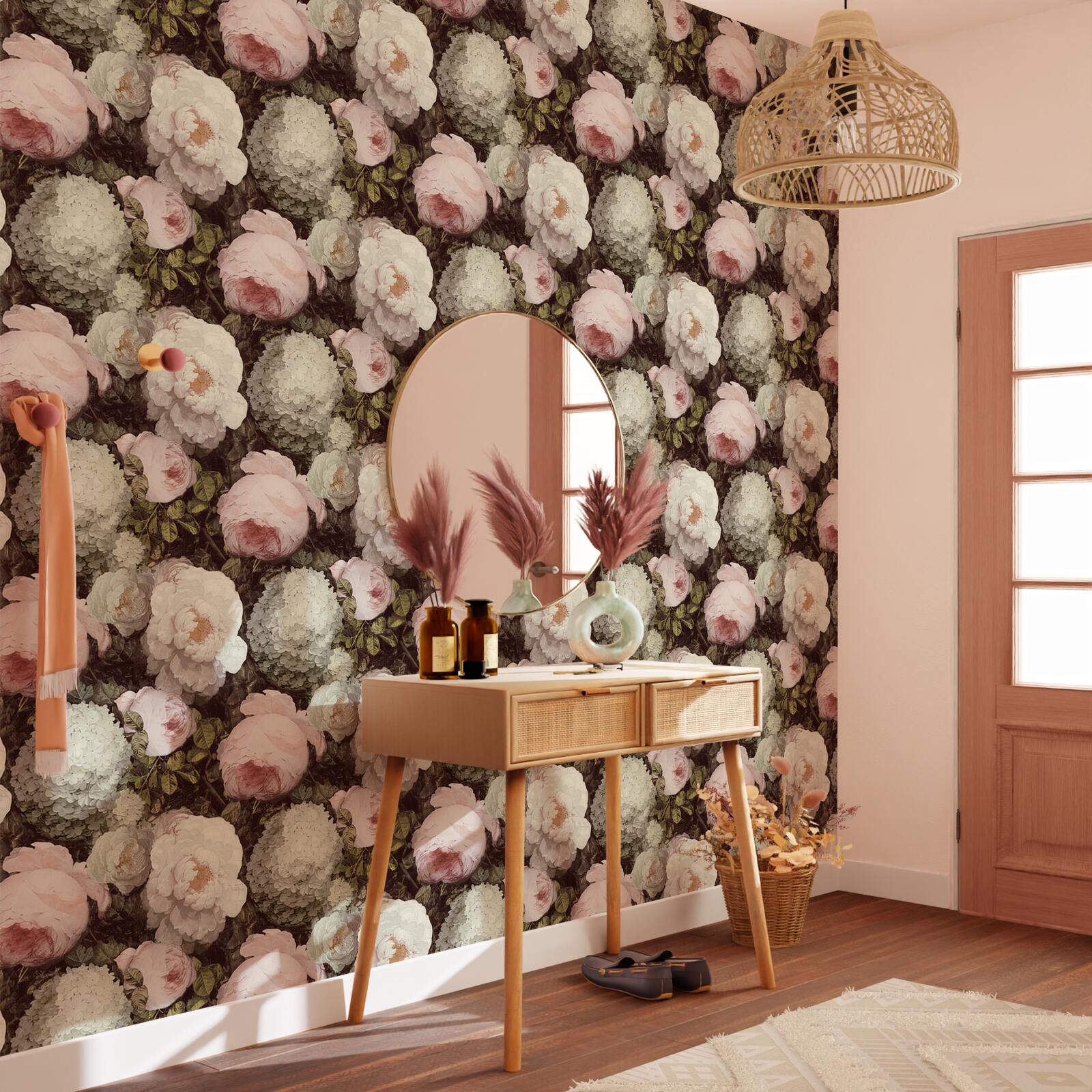 Papier peint intissé EMMA coloris noir et blanc rosé