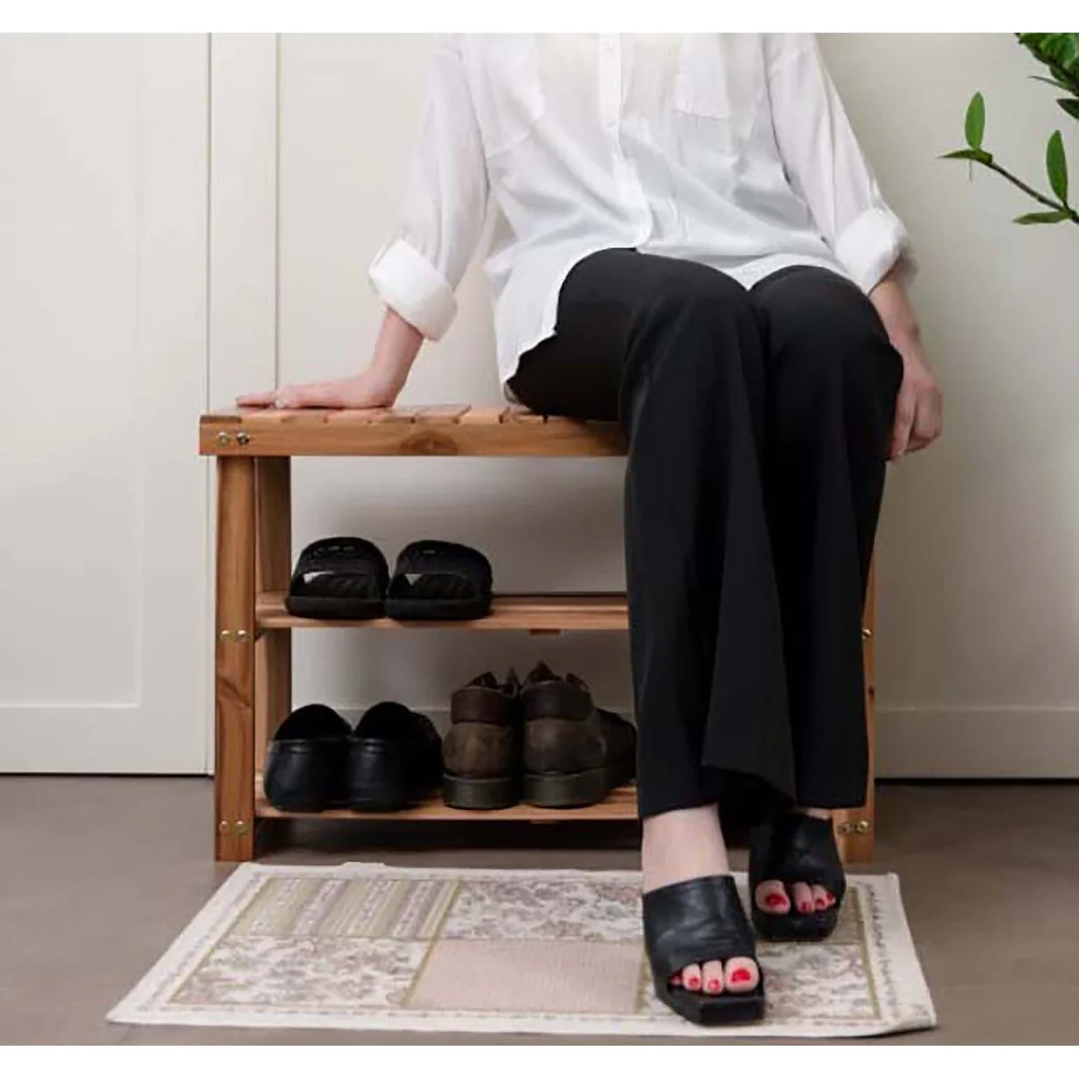Entryway Wood Shoe Rack Bench
