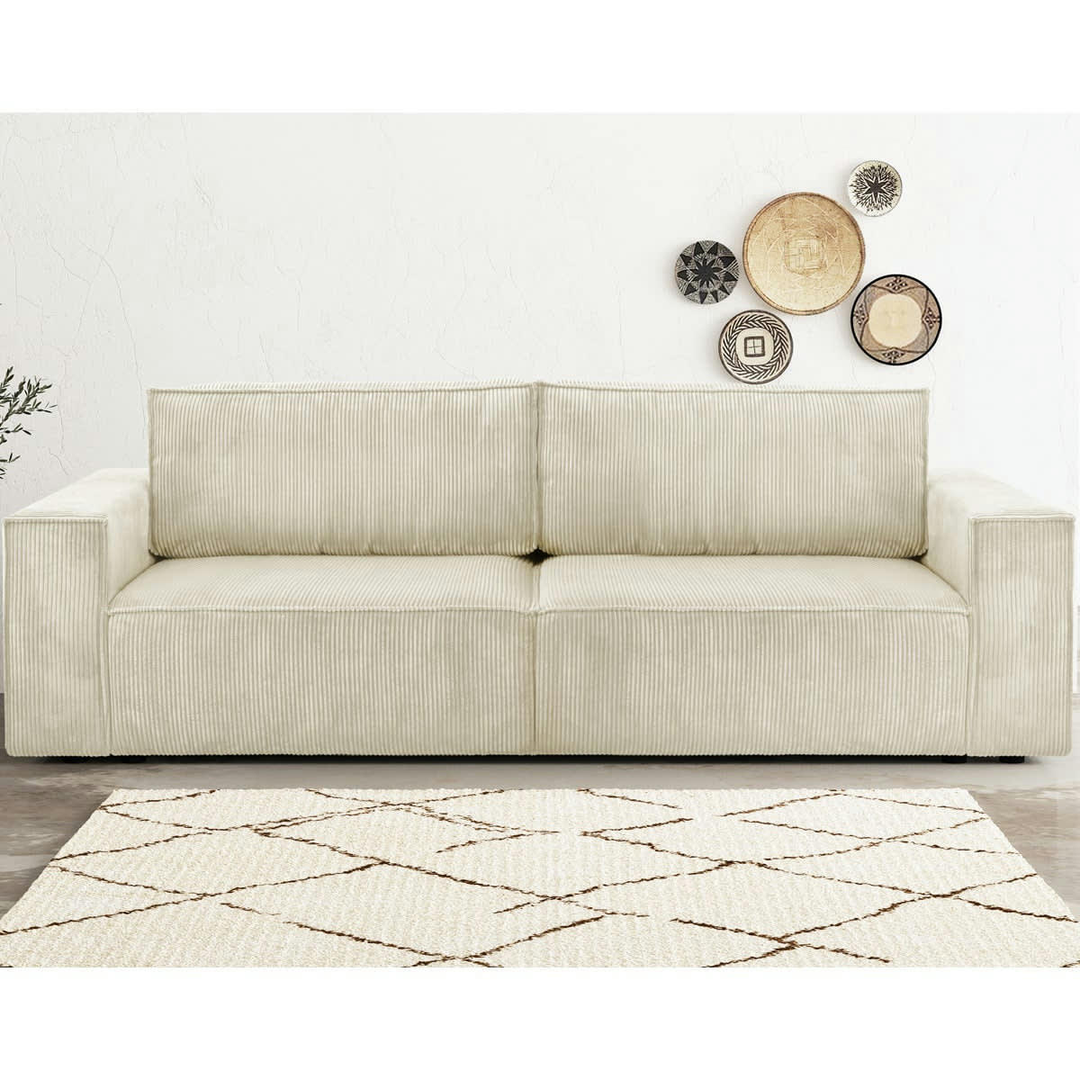 HARPER - Canapé convertible 3 Places avec coffre en velours côtelé beige