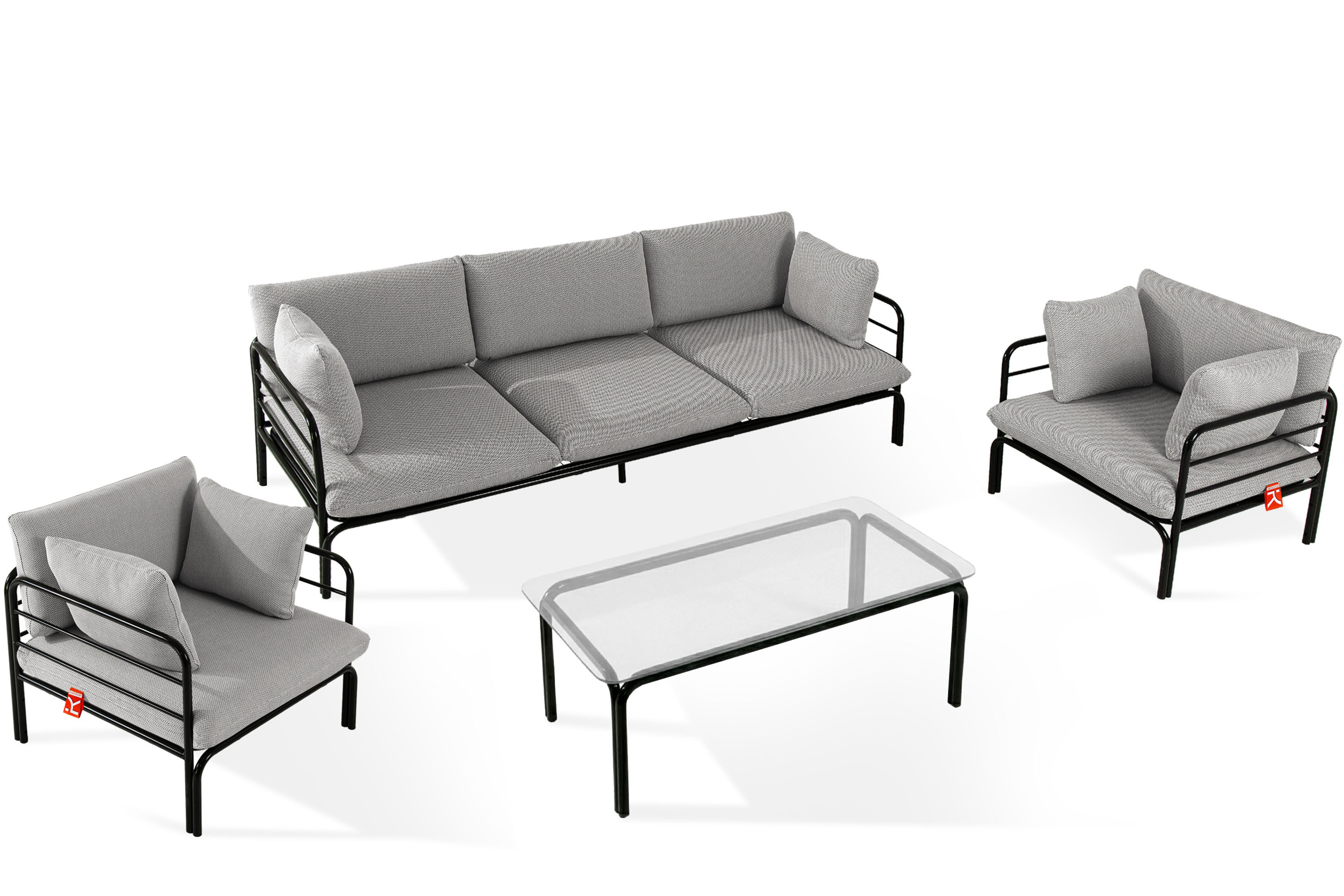 KONSIMO RAMBE Zestaw mebli ogrodowych 2x fotel   sofa trzyosobowa   stolik