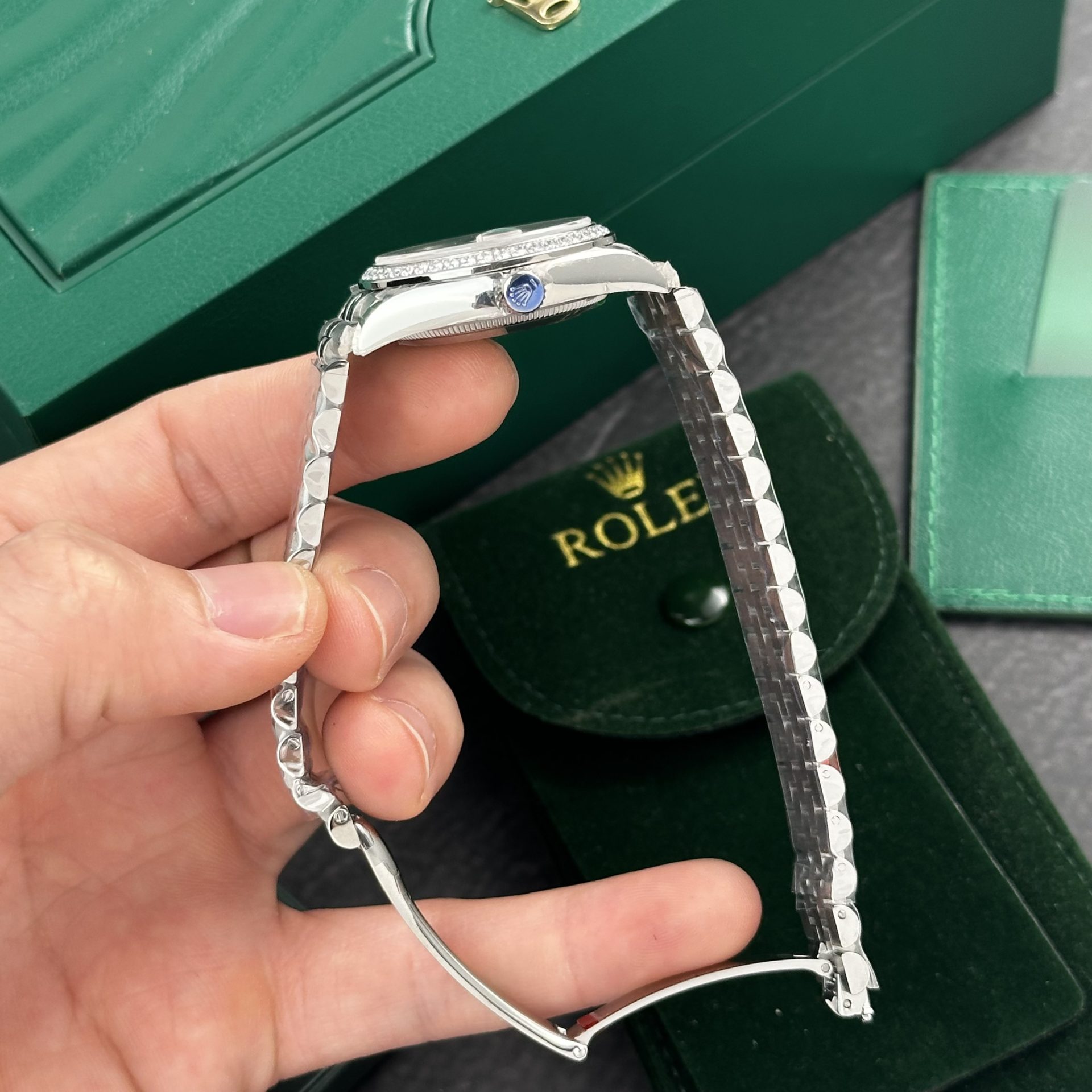 Rolex Datejust 316L Steel Blue Dial CZ Diamonds 31mm Jub AAA Replica