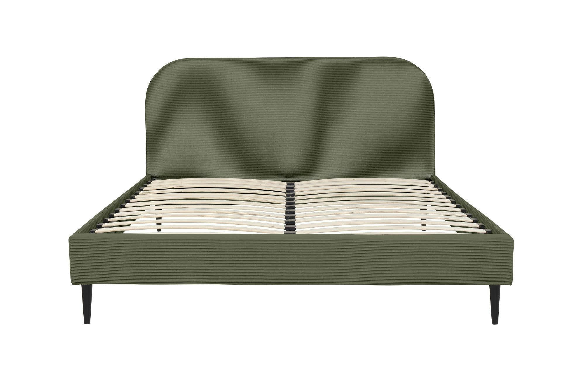 TIM - Lit avec matelas 2 places  en velours côtelé kaki 160x200