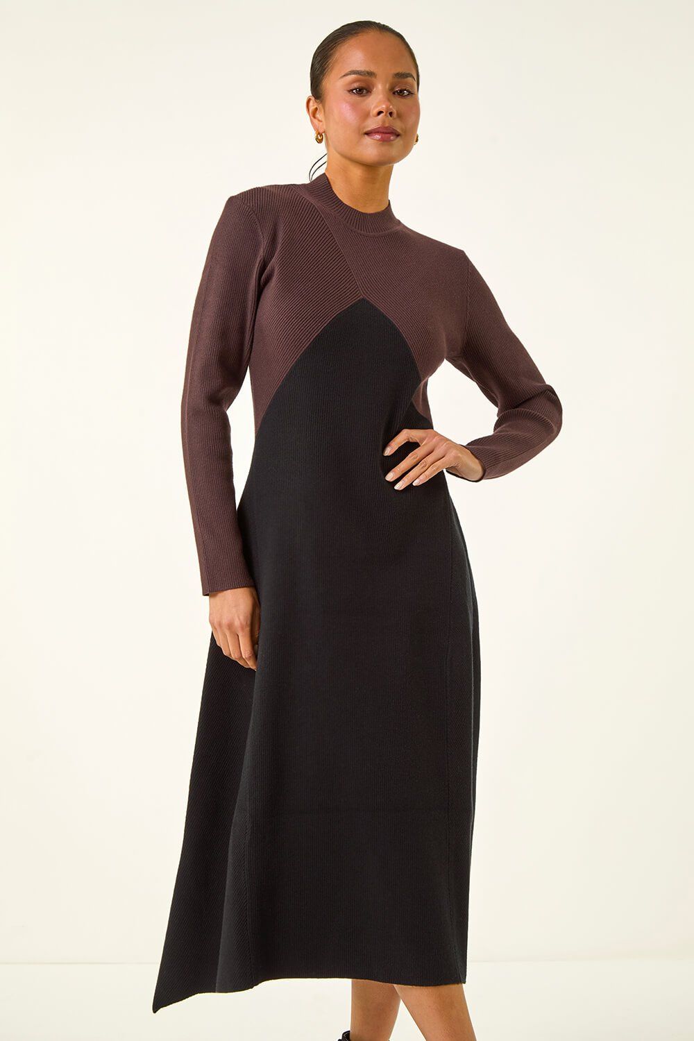 Roman Petite Contrast Knit Midi Dress