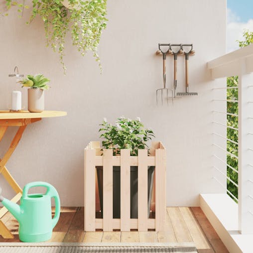NNEVL Garden Planter with Fence Design 50x50x50 cm Solid Wood Pine