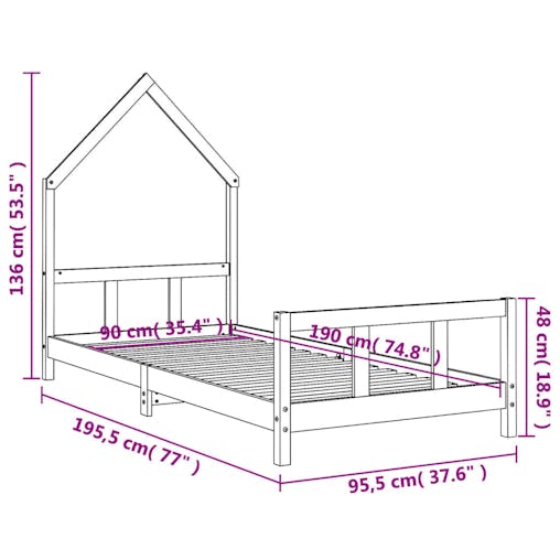 NNEVL Kids Bed Frame Black 92x187 cm Single Solid Wood Pine
