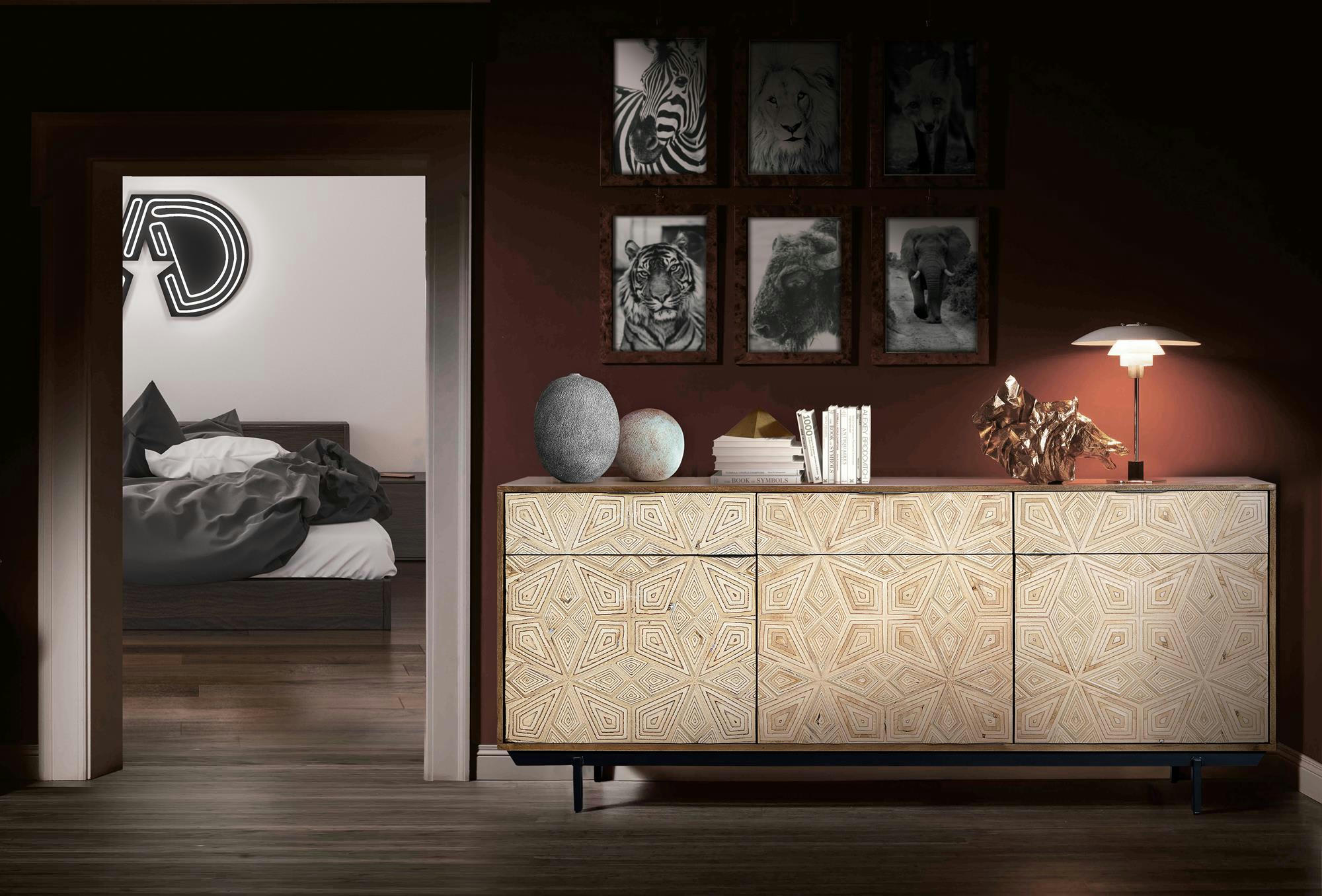 LUXURI - Buffet manguier sculptée e pieds métal