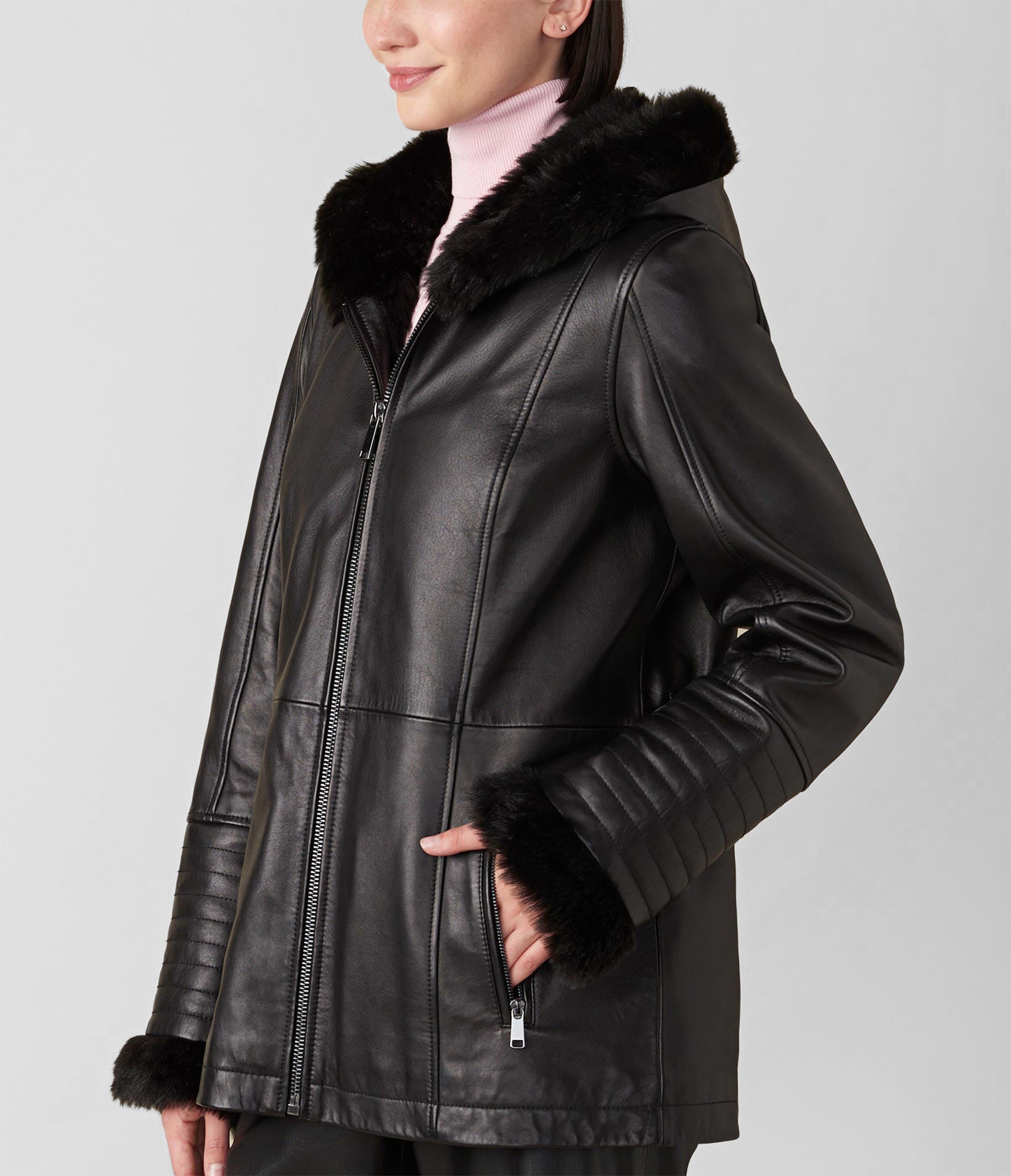 Heather Hooded Jacket With Faux Fur Lining