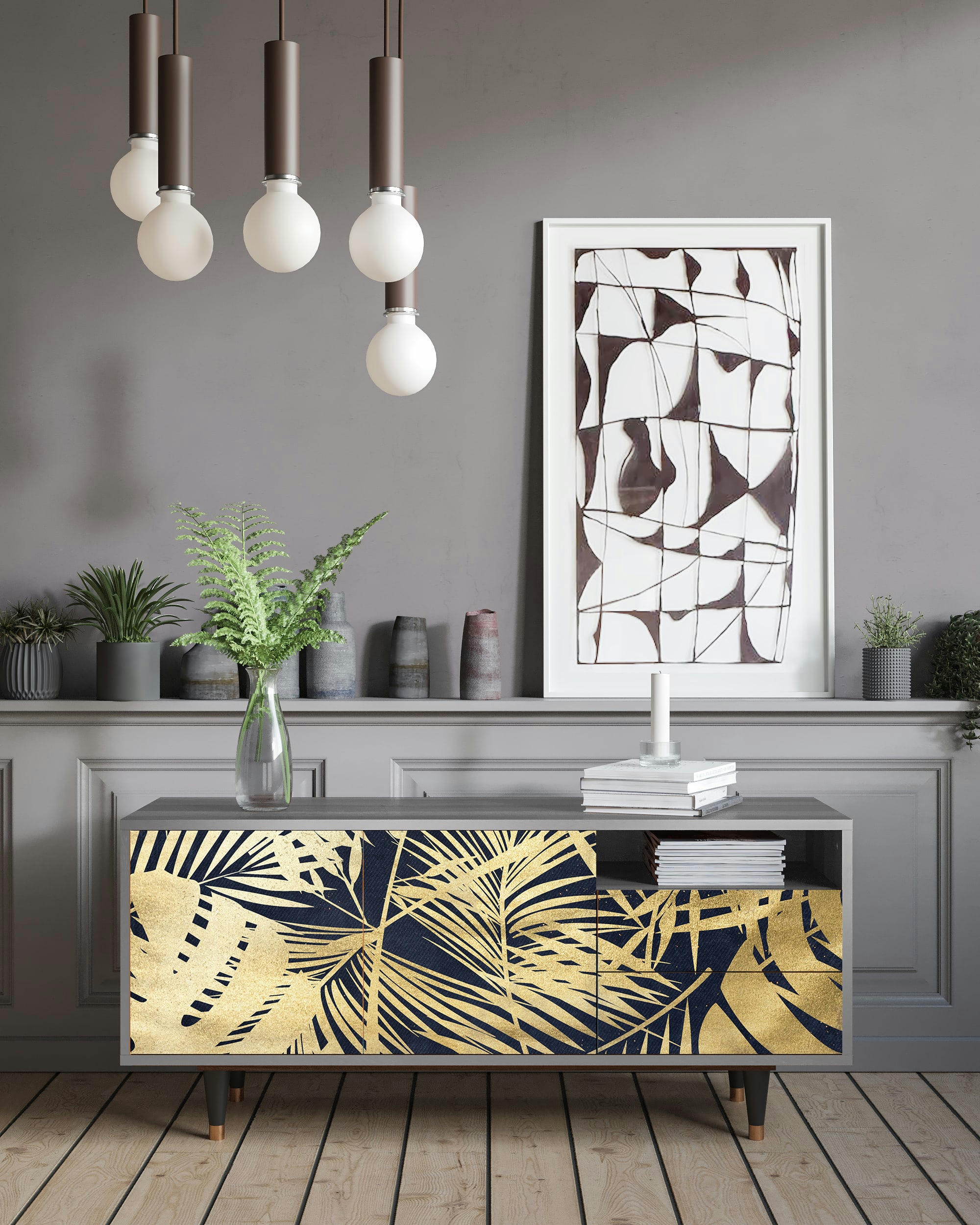 JUNGLE VIBES - Meuble TV  bleu et jaune 2 tiroirs et 2 portes L 125 cm