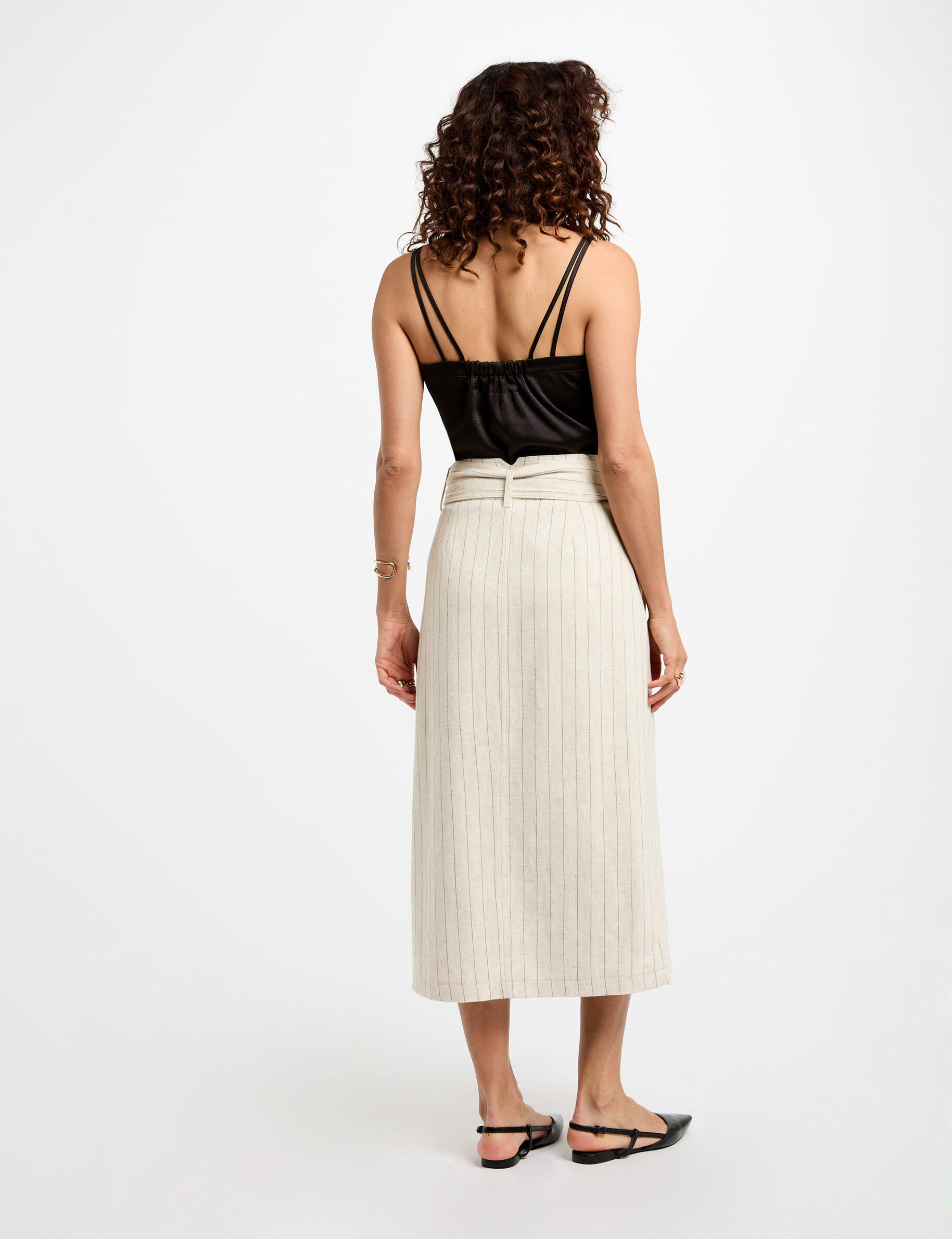 Striped Midi Skirt Beige Women