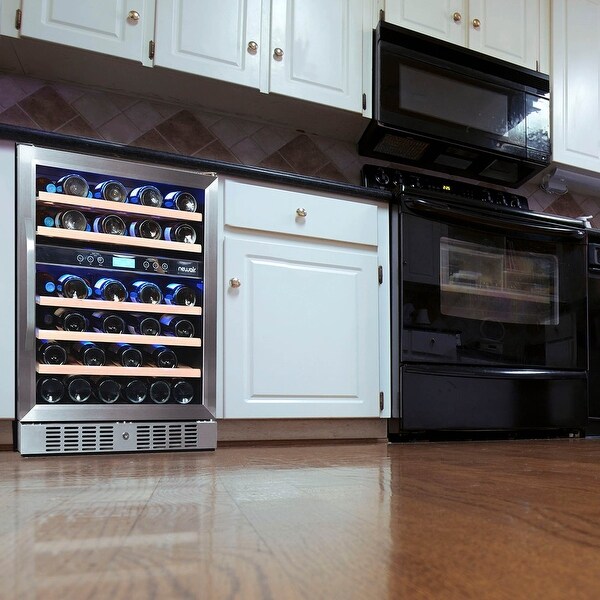 NewAir 24 Built-in 46 Bottle Dual Zone Compressor Wine Fridge, Quiet Operation with Beech Wood Shelves