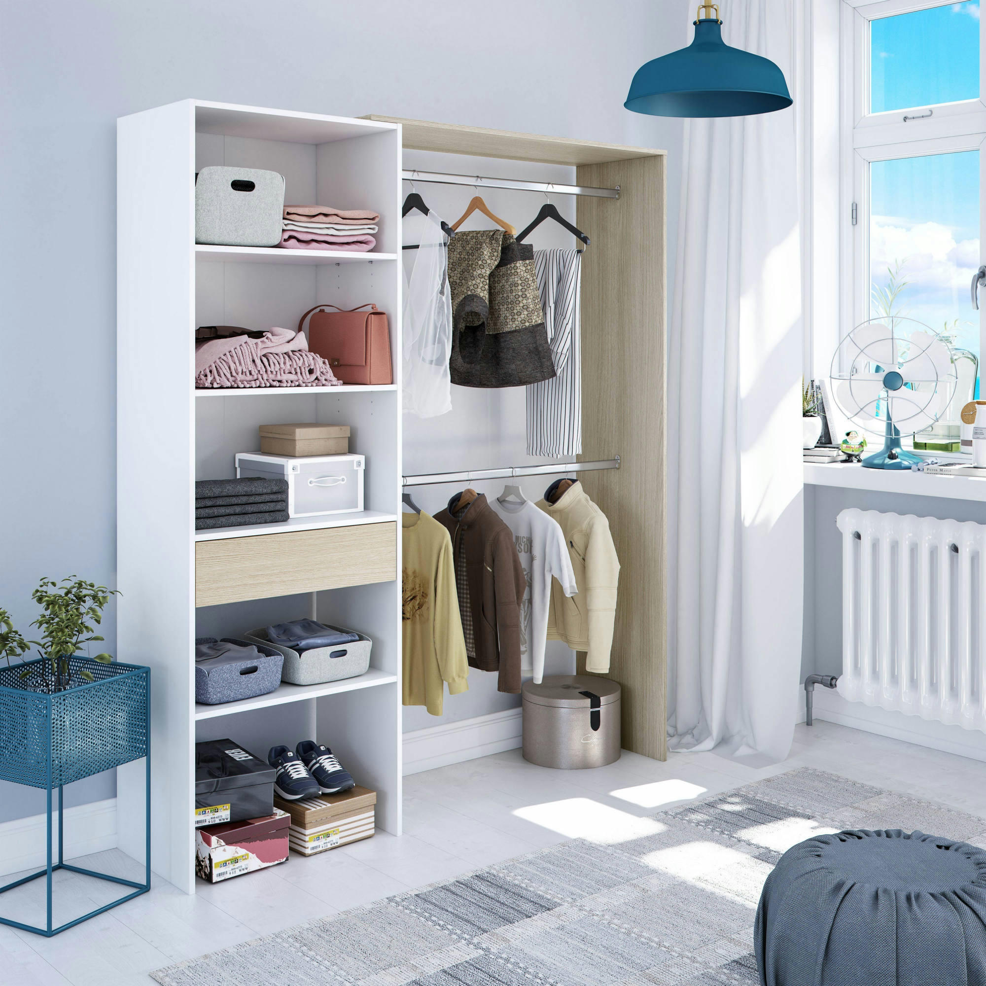 MIRAMAR - Garde-robe effet bois blanc et chêne