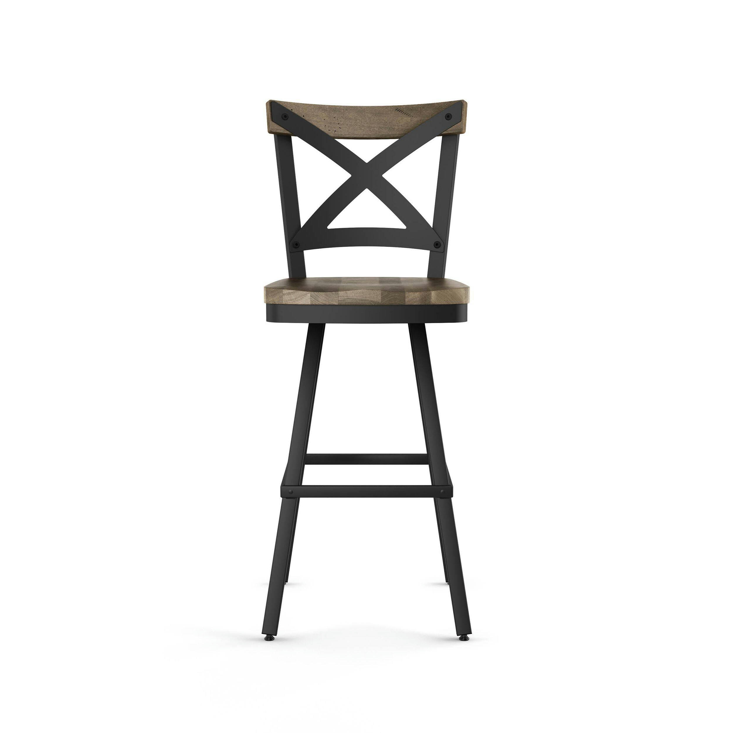 Amisco Jasper Swivel Bar Stool, Black Frame & Beige/Brown/Grey Fabric, 30-in