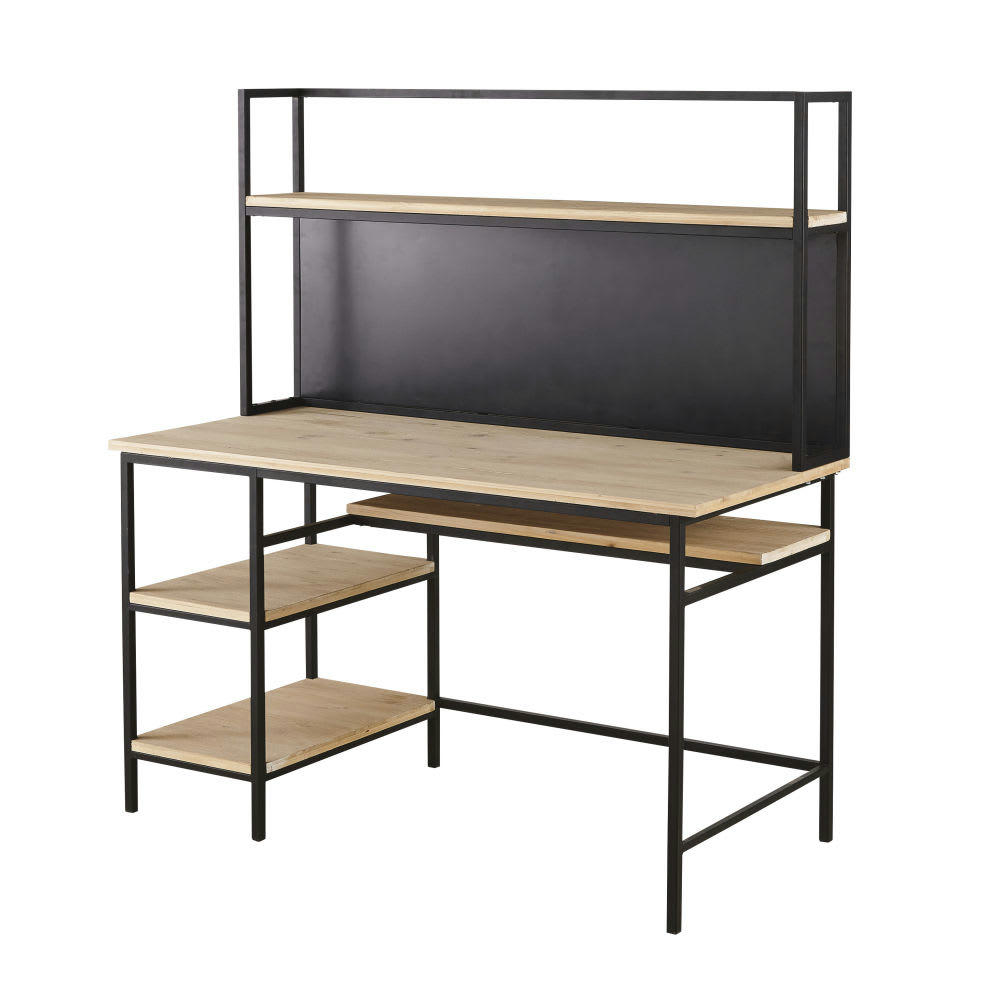 Rebel - Bureau industriel en métal noir et bois de sapin