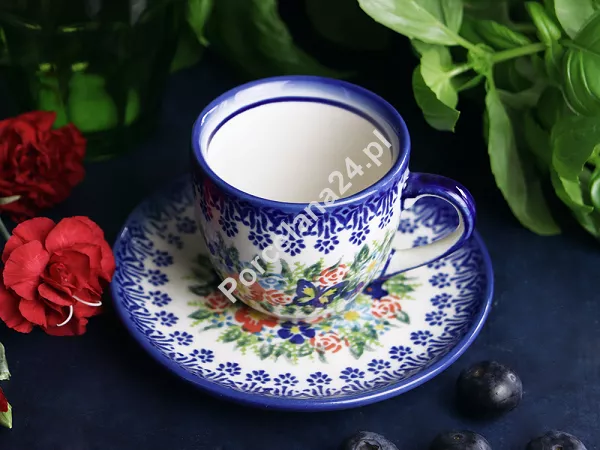 Filiżanka ze spodkiem do espresso 0,11 L / 12,5 cm Bolesławiec - Kwiatowy Ogród