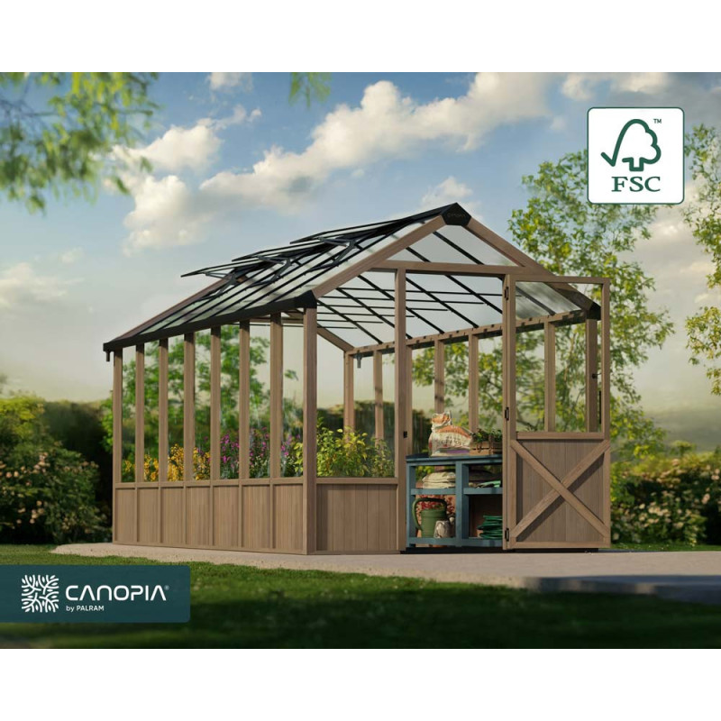 Serre en polycarbonate Natura bois de cèdre 10,9 m² CANOPIA