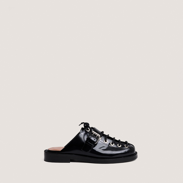 Mules à lacetsen cuir glacé noir | DESSA