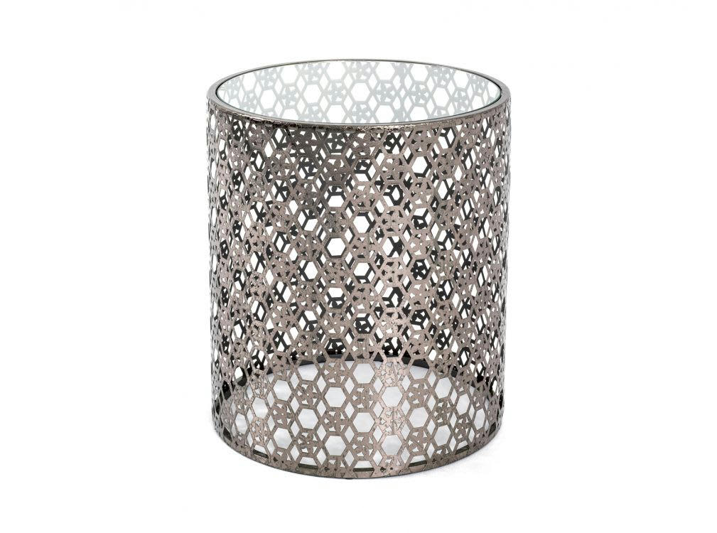 PEARLY - Table basse ronde en métal laqué et verre trempé 38cm - Gris