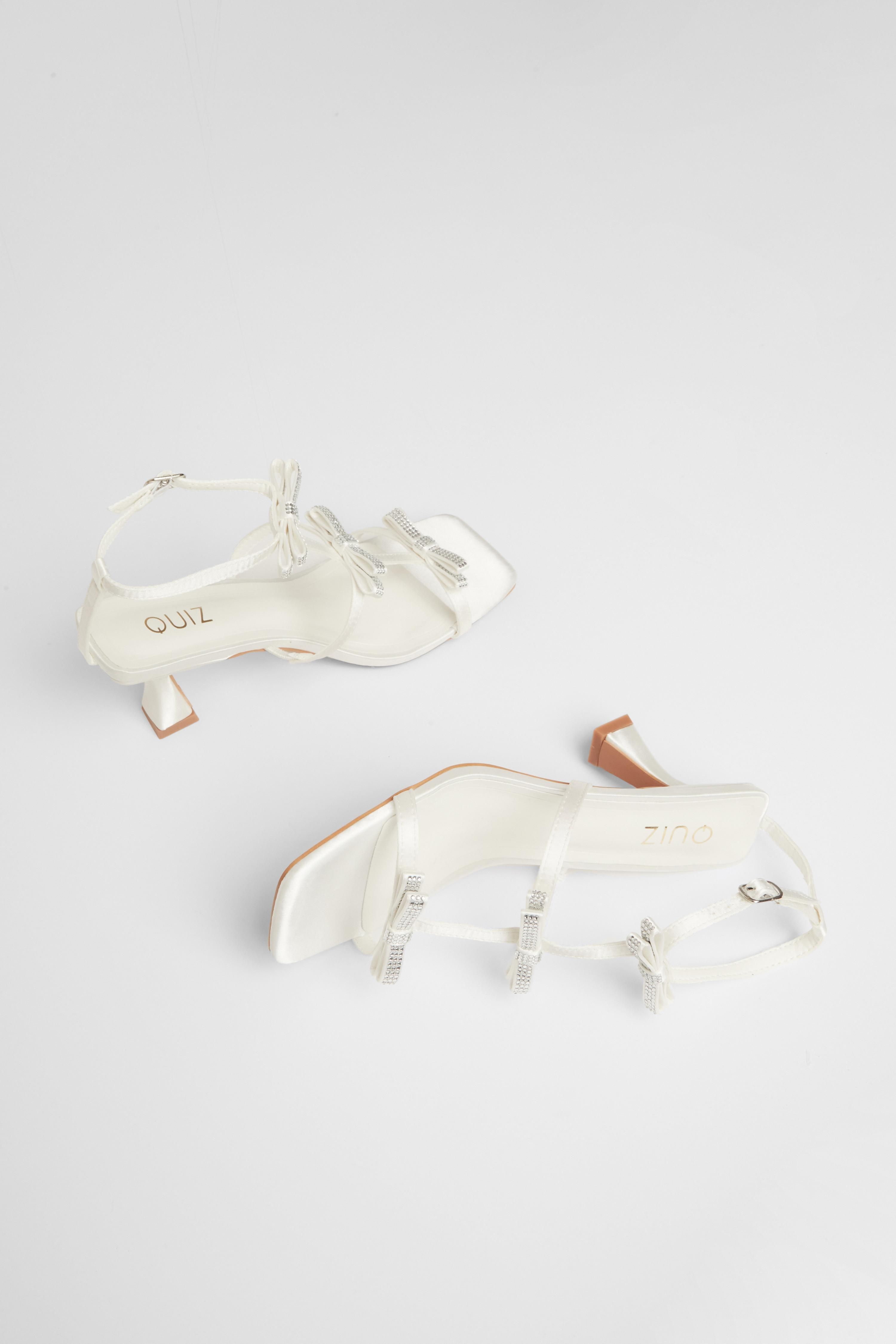 Quiz White Diamante Bow Heels