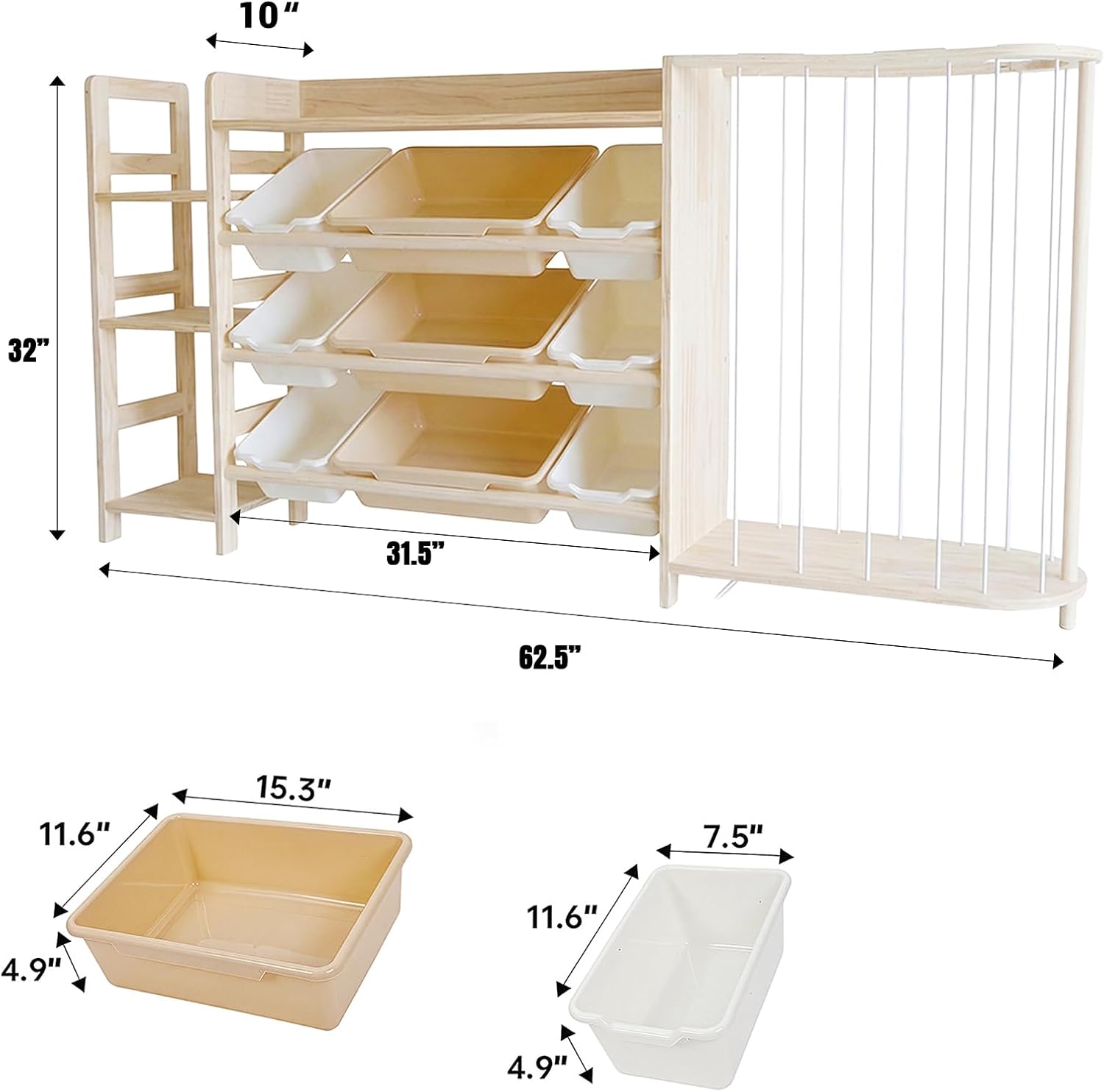 Amdermi Kid's Toy Storage Organizer with Bookcase & Plush Stuffed Animal Zoo, Multi-Bin Toy Storage Shelf for Toddlers, 4-in-1 Wooden Display Rack for Playroom, Bedroom & Nursery - Natural Wood Color