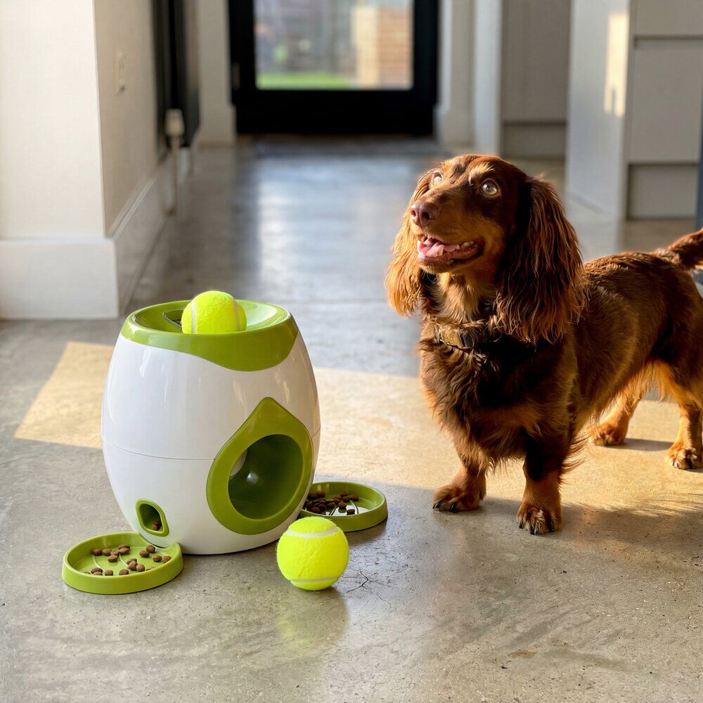 Distributeur de friandises interactif pour chien avec balle incluse Ø18xH28cm